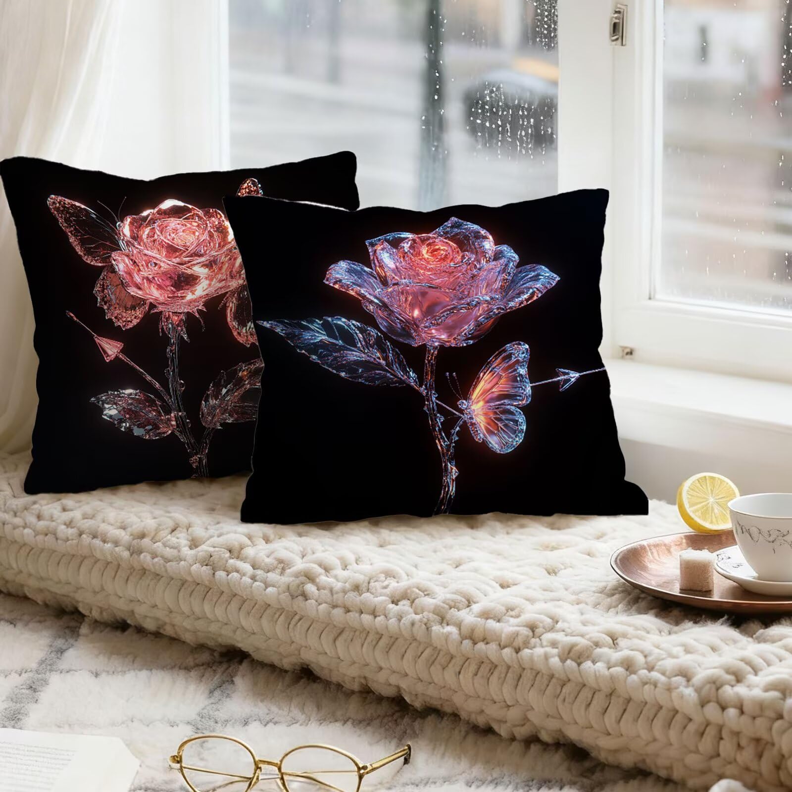 Rosa Federe Cuscini Divan 60x60 Rosa Federe Cuscino Letto Super Morbido Copricuscino Letto Set di 4 Cuscini Divano Decorazioni Autunnali Copricuscini Arredamento Casa, Sedia Soggiorno Giardino E - 711