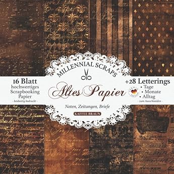 Altes Papier Noten Zeitungen Briefe KAFFEE BRAUN Scrapbooking Decoupage Papier & Junk Journal Zubeh r I Zum Ausschneiden I Mit Letterings I Karten Basteln DIY Geschenk I Tagebuch Deko