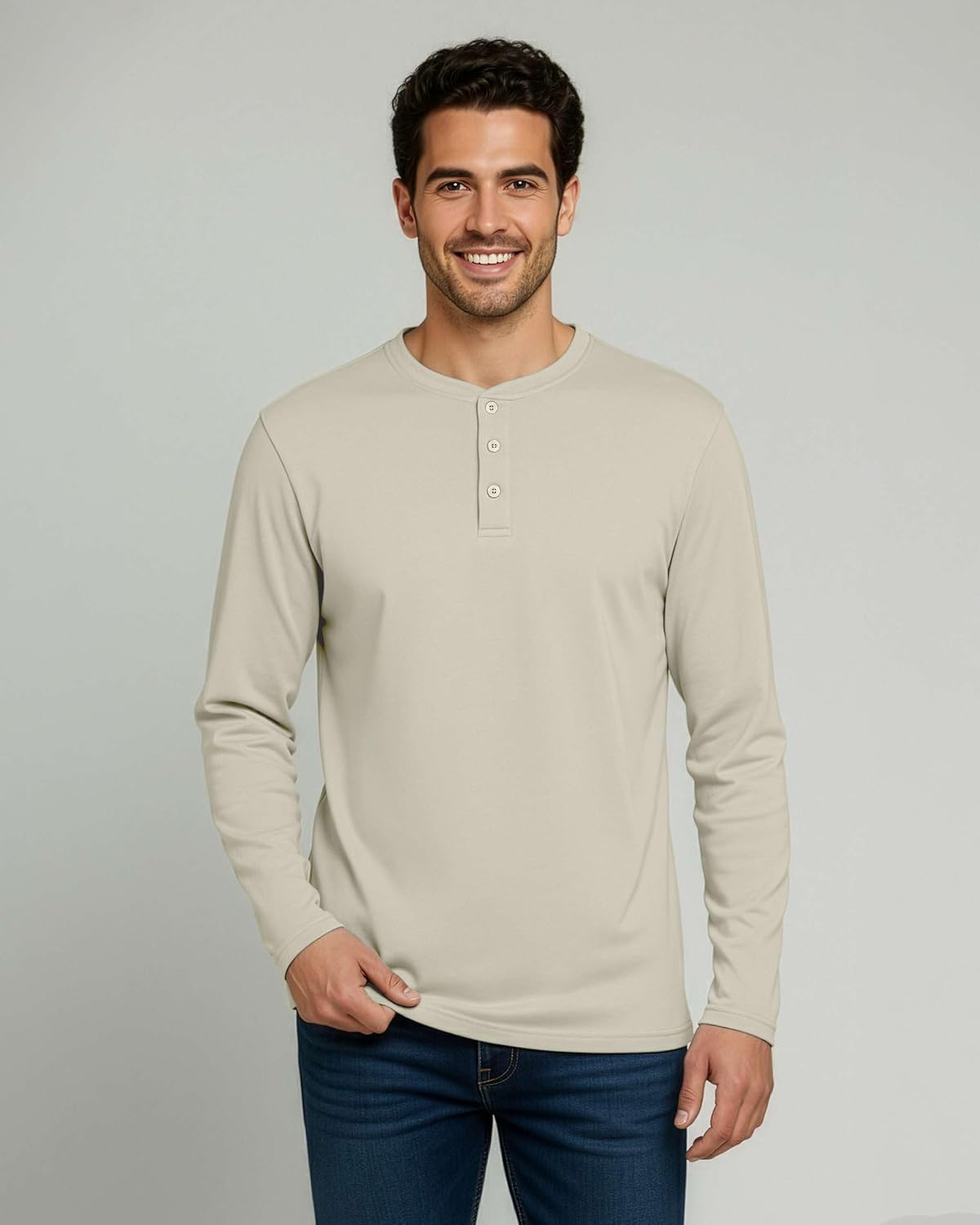 Real Essentials 3 Pack: Men's Cotton Long Sleeve Henley T-Shirt - Casual Work Activewear Tee (Available in Big & Tall) - Image 5