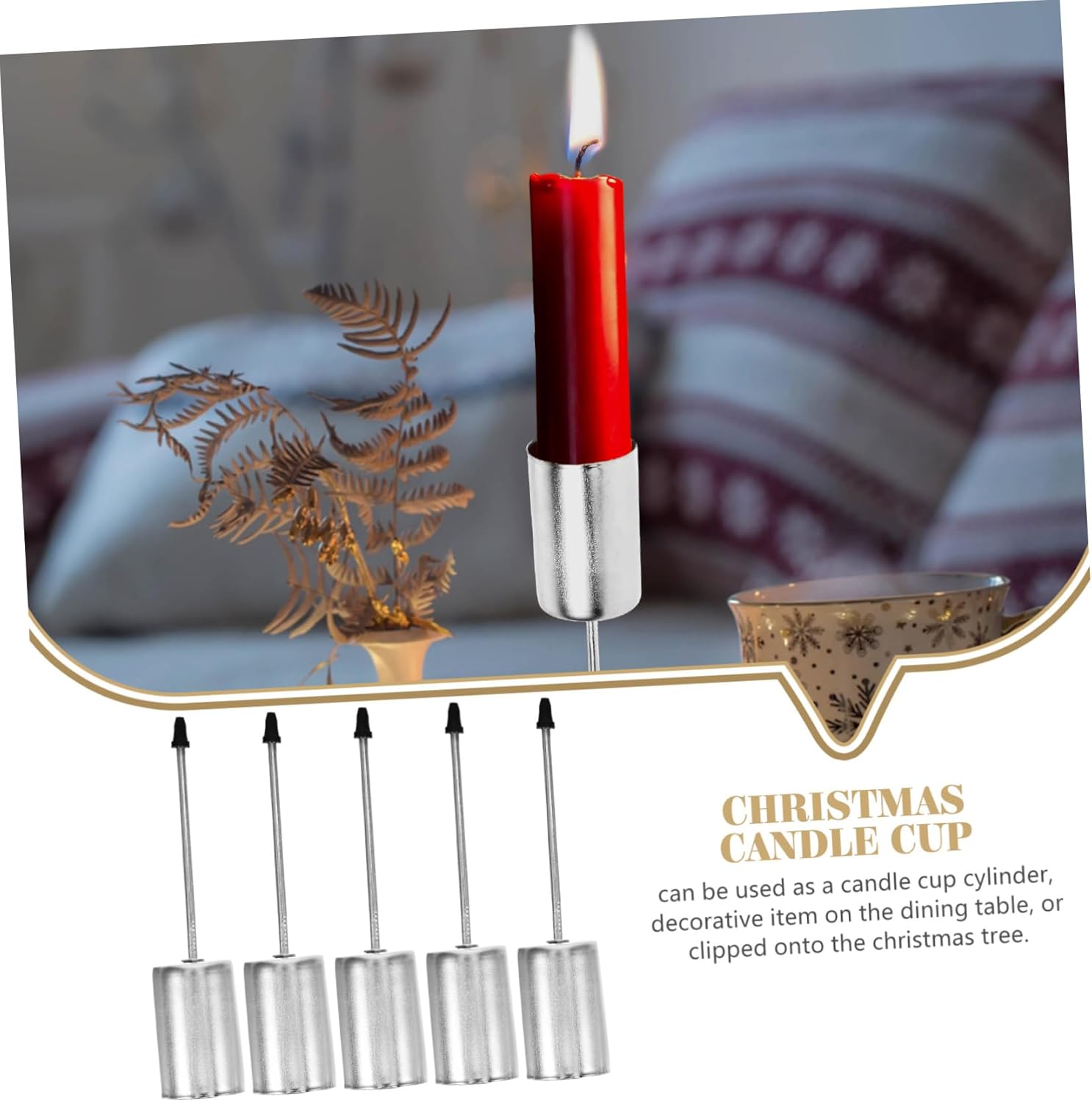 20pcs Iron Candle Holder Spike Insert for Christmas Tree Decoration Festive Candle Cups for Table Centerpiece Silver Holders for Holiday Atmosphere