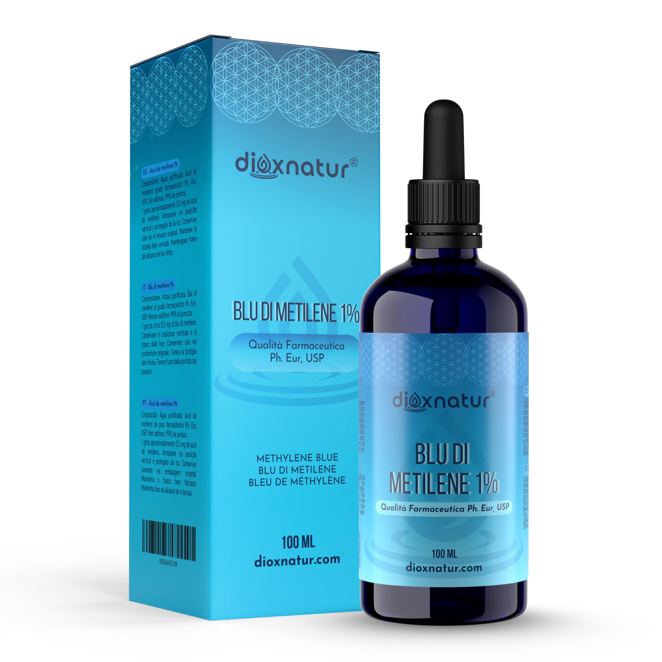Blu di Metilene 1% USP 100 ml, Alta Purezza, Pipetta Integrata