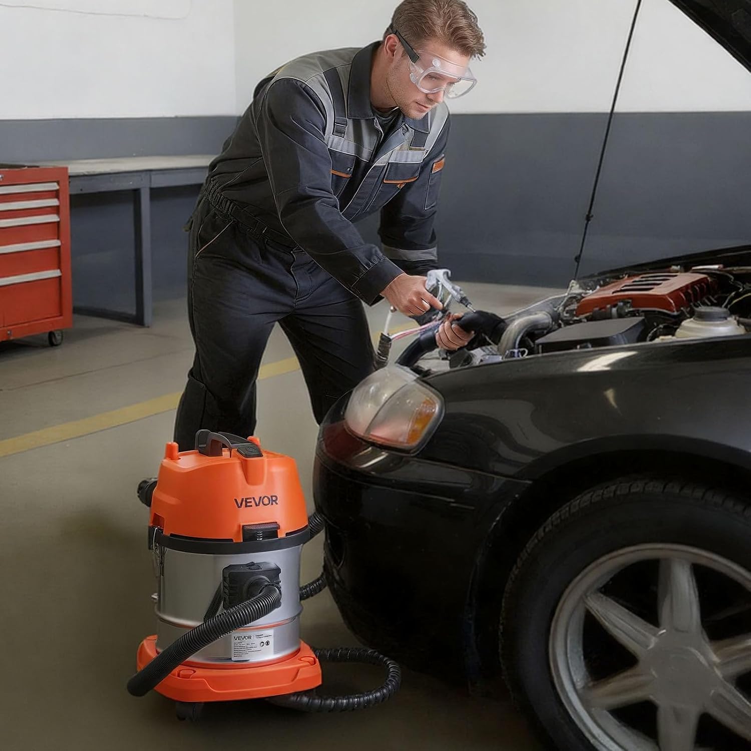 VEVOR Walnut Blaster Kit for Carbon Cleaning, 1200W Sand Blaster with Built-in Vacuum, Extension Nozzle Sandblaster Gun, and 5.5lbs Walnut Shell for Engine Intake Valve Cleaning - 13L