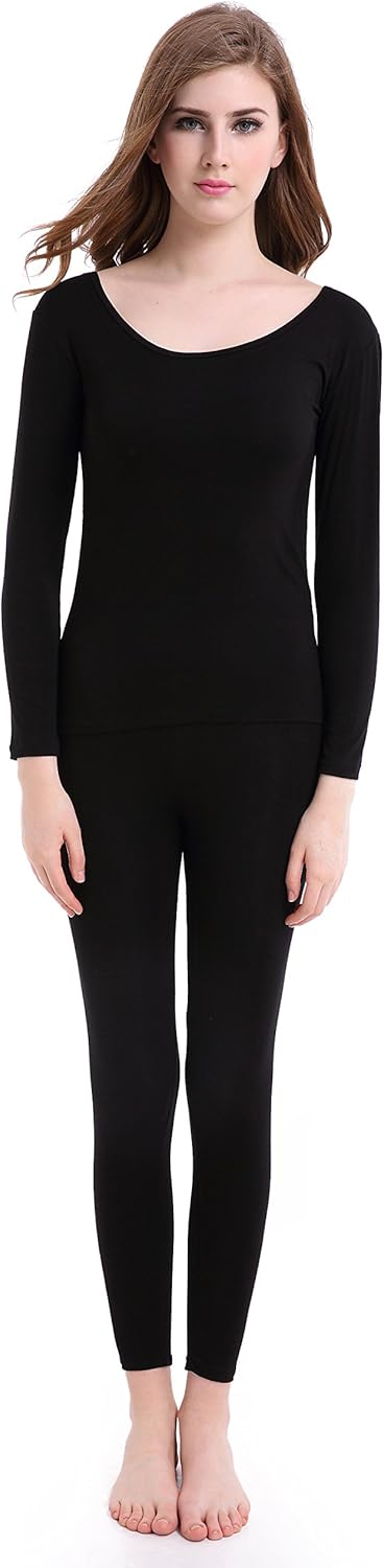 CnlanRow Thermal Underwear Women Long - Scoop Neck Ultra - Thin Johns Set Top & Bottom - Image 2