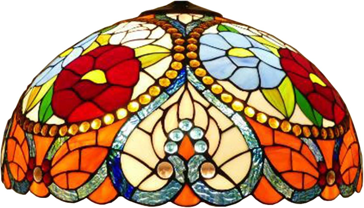 Stained Glass Lamp Shade Replacement, Only Tiffany Lamp Chimney, Floral Design Blue Red Pink Orange Fit for Table Lamp, Pendant Light, Floor Lamp, Ceiling Fixture,20"