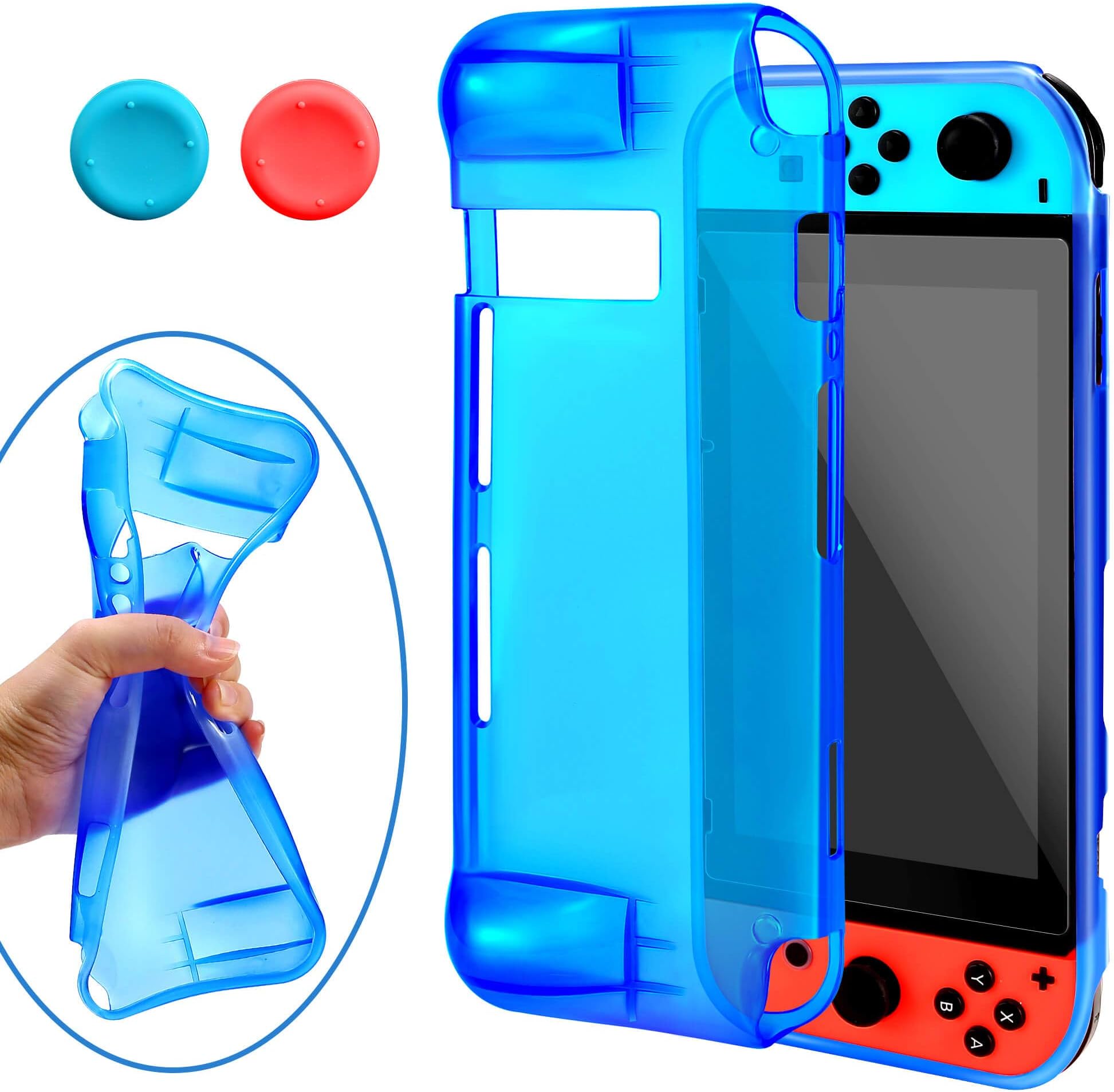 for Nintendo Switch case, Soft Case for Nintendo Switch With Two Thumb Grip Set Joystick Cap -Blue