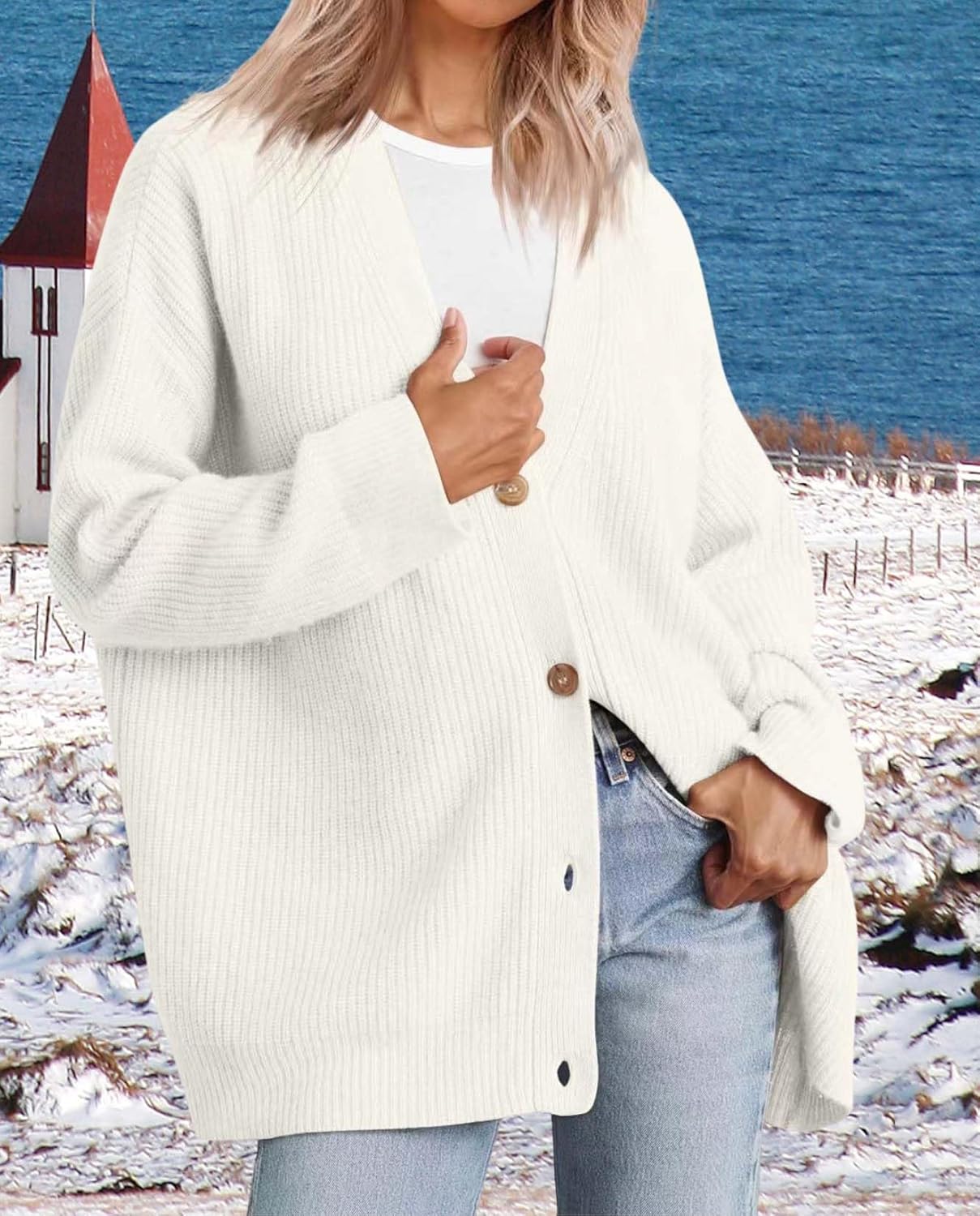 Womens Casual Open Front Sweater Classic Long Sleeve V Neck Cardigans Simple Solid Color Button Fall Winter Outfits - Image 3