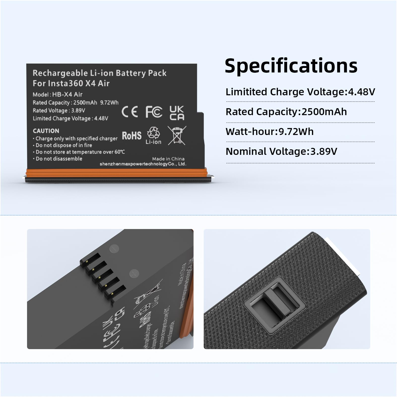 Lot de 2 batteries de rechange 360 X4 Air 2500 mAh et chargeur rapide à 2 canaux compatibles avec les accessoires d'appareil photo Insta360 X4 Air (2 batteries + 1 chargeur)