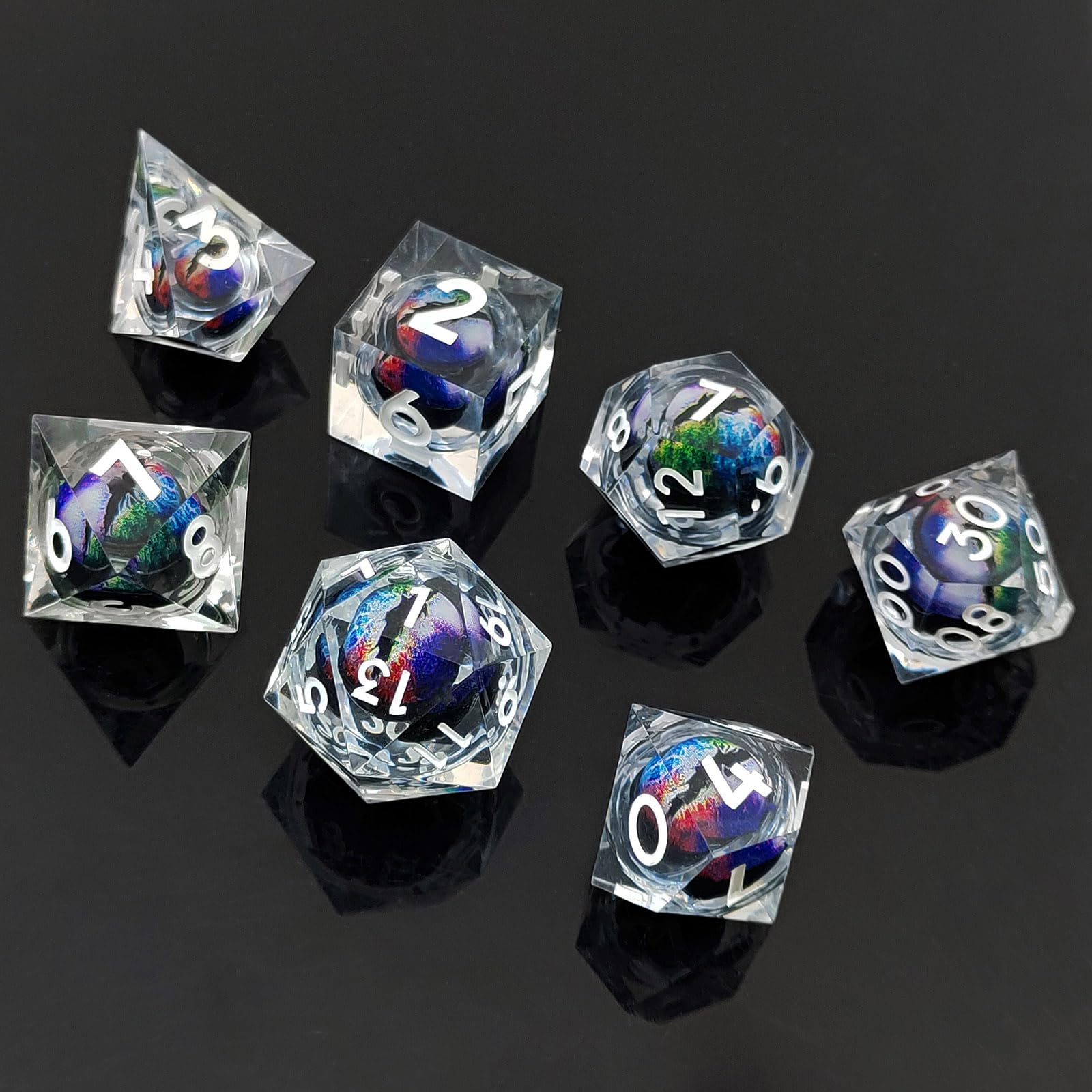 ORUZA 7 PCS Dragon Eye Dice Liquid Core DND Dice Resin Sharp Edge Dice Polyhedral D&D Dice Set for Dungeons and Dragons Role Playing Dice Set D20 D12 D10 D8 D6 D4 - Image 3