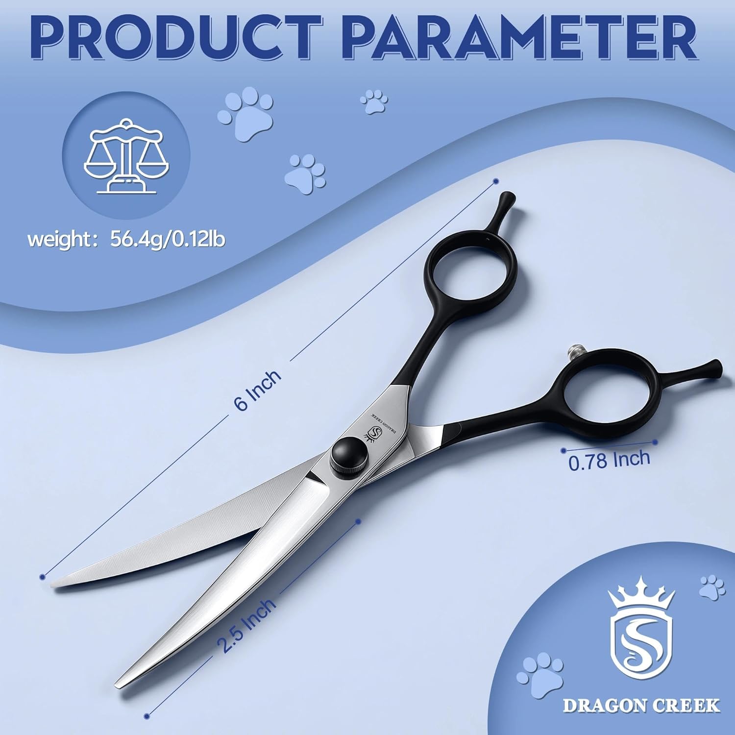 Dragon Creek 6" Upward Curved Dog Grooming Scissors Shears for Grooming Face and Paws Safety Shears Trimming Cutting Scissors for Dog Cat Pet Christmas Thanksgiving Gift Black