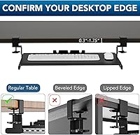 Vista 7 de AX WABER AX01WB01 - Bandeja extraíble para teclado debajo del escritorio con sistema de montaje de abrazadera C ajustable extra resistente, 27.3