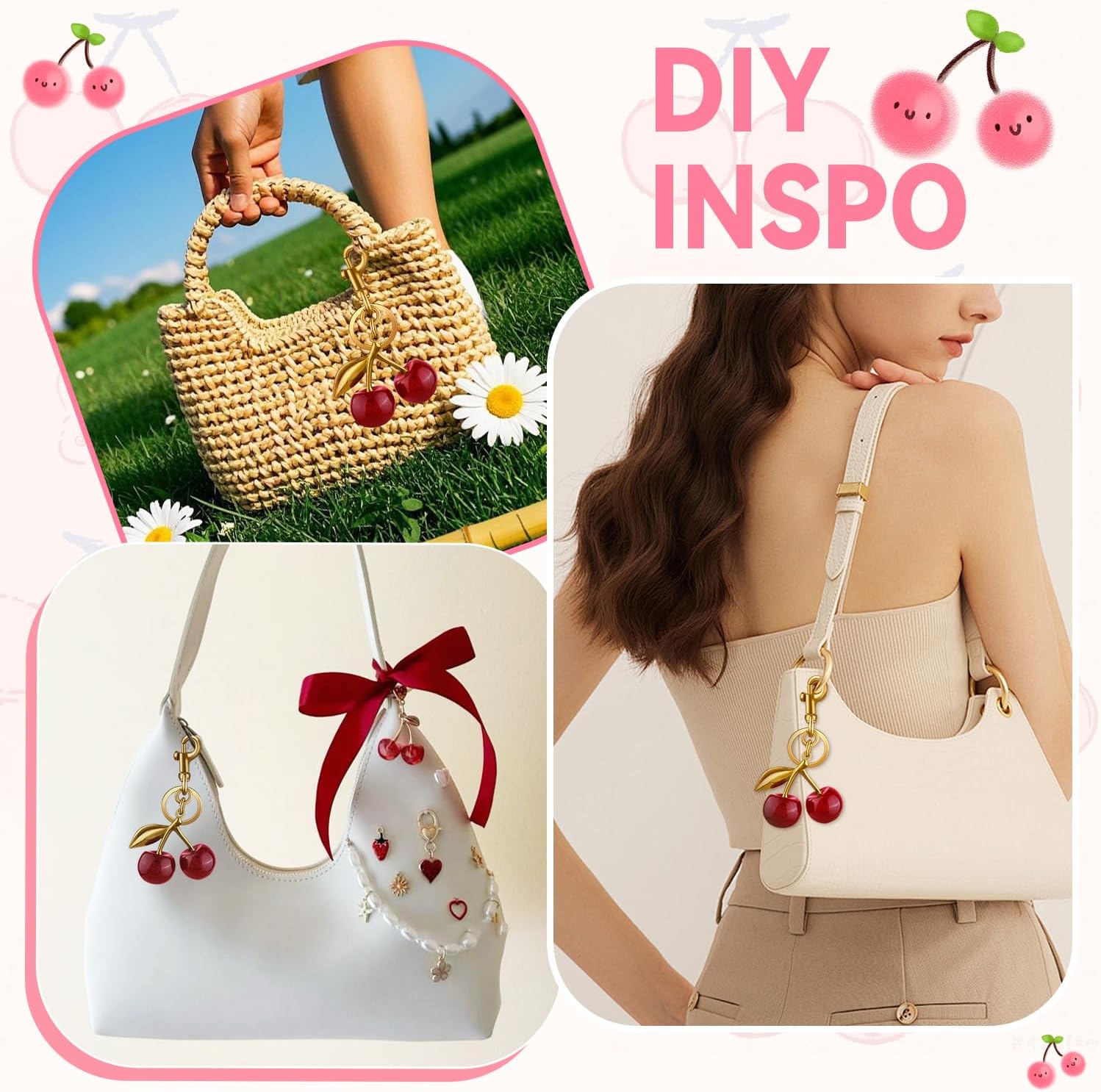 TINKRSTUFF Cherry Bag Charm Cute Key Chains Cherry Purse Charms for Handbags, Strawberry Keychain Mother's Day Gifts