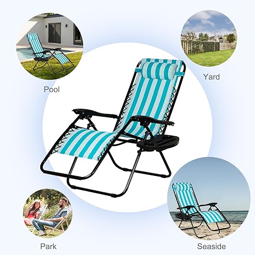 Miniatura 8 de Nazhura juego de 2 sillas reclinables relajantes para patio, sillas ajustables de malla de acero, silla de salón de gravedad cero, sillas de playa