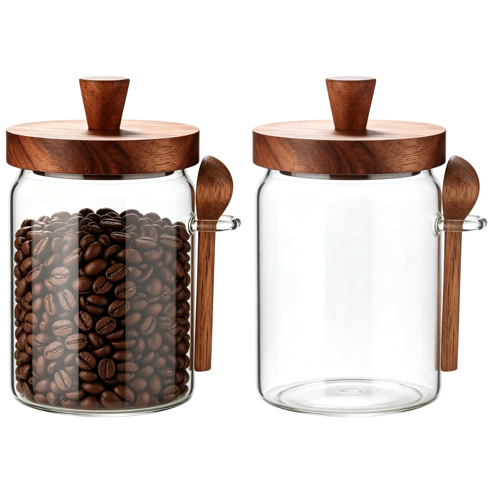 4 Stk. Glas-Kaffeebehälter mit Löffel und Etiketten, 600 ml Borosilikat-Gläser mit luftdichtem Silikonring und Holzdeckel, Vorratsglas für Zucker, Tee, Bohnen, Snacks, 8,9 x 16 cm