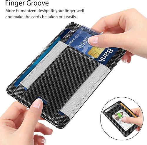 Miniatura 5 de Cartera delgada con bolsillo frontal minimalista para tarjetas de crédito con bloqueo RFID, carteras de cuero para hombres y mujeres, fibra de