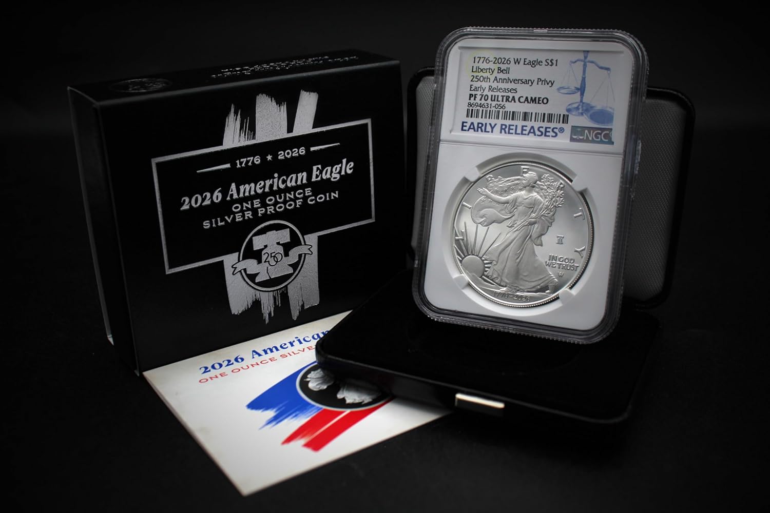 2026 W 1 oz American Silver Eagle Proof Coin PF-70 Ultra Cameo (Early Releases - 250th Anniversary - Liberty Bell 250 Privy) with Official Government Packaging $1 NGC PR70UCAM