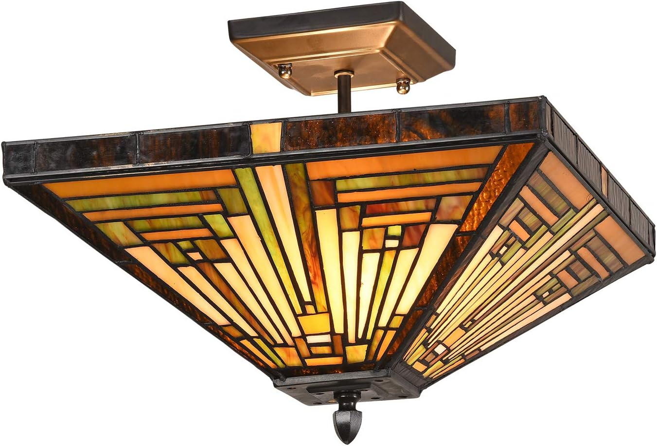 Tiffany Lamp Stained Glass Ceiling Light 2-Light 14 Inches Wide Amber Brown Semi Flush Mount Tiffany Style Ceiling Lamp for Kitchen Porch Entryway Bathroom Hallway Home Office