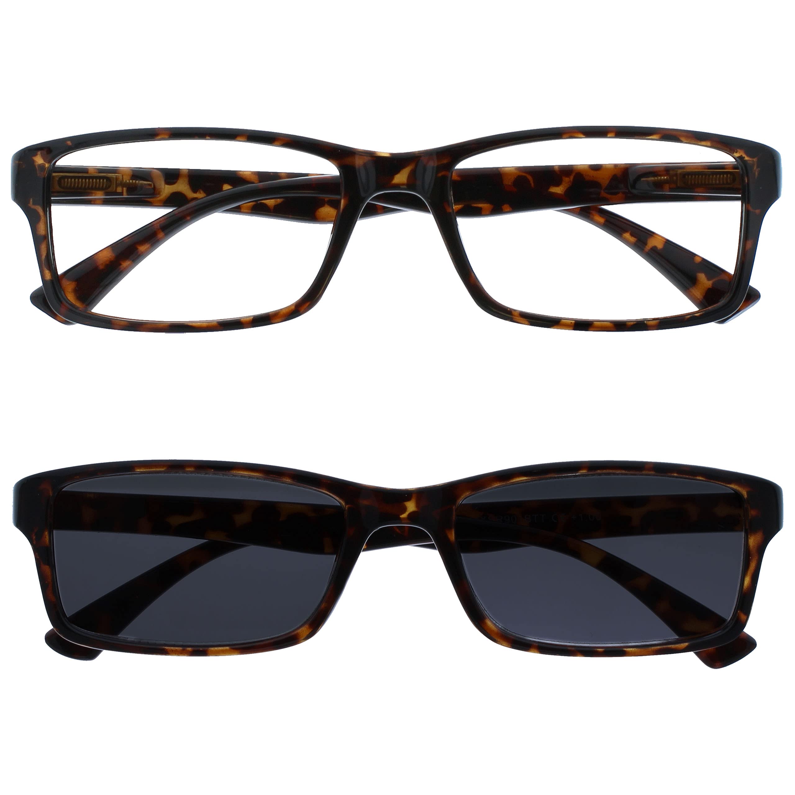 The Reading Glasses Company Brown Tortoiseshell Readers With Uv400 Sun Reader Value Twin Pack Mens Womens Rs92-2 +1.50