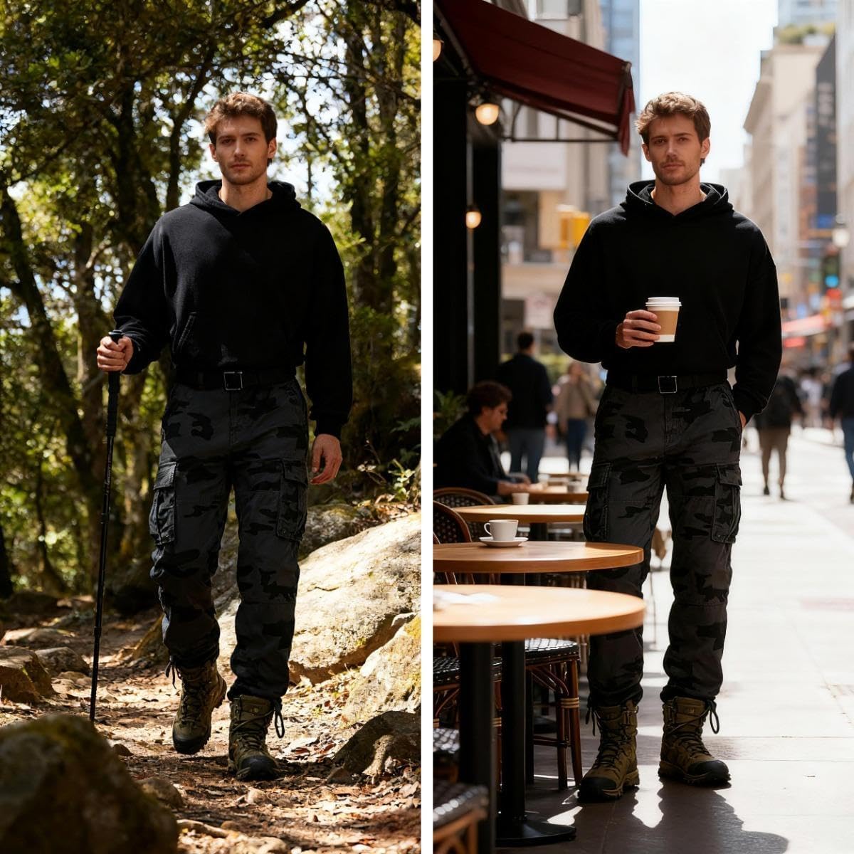 Men’s Cargo Pants Relaxed Fit Camo Work Pants Casual Tactical Hiking Pants with 6 Pockets No Belt - Image 2