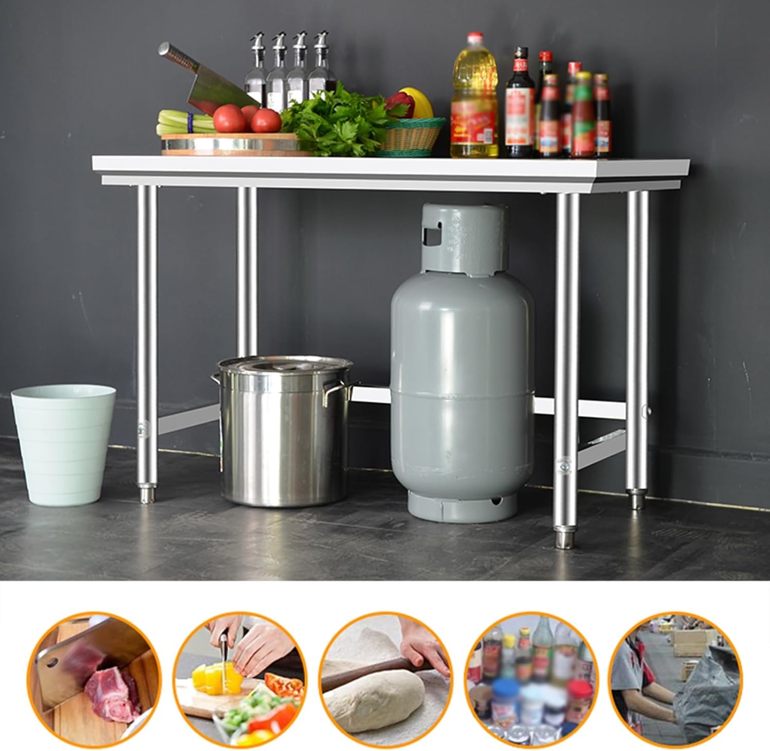 Commercial Stainless Steel Work Table Multifunctional Kitchen Preparation Table Sturdy and Practical Metal Table Chopping Vegetables Chopping Bones Kneading Without Shaking Chopping Board