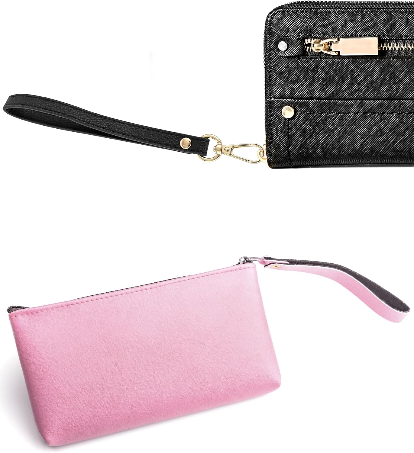 QWORK Leather Wristlet Strap, 5 Pcs 20 cm x 1.2 cm Short Purse Strap Genuine Leather Wristlet, Keychain Handle Rope, Handbags Strap, for Clutch Purse Wallet Cellphone Case DIY Accessory