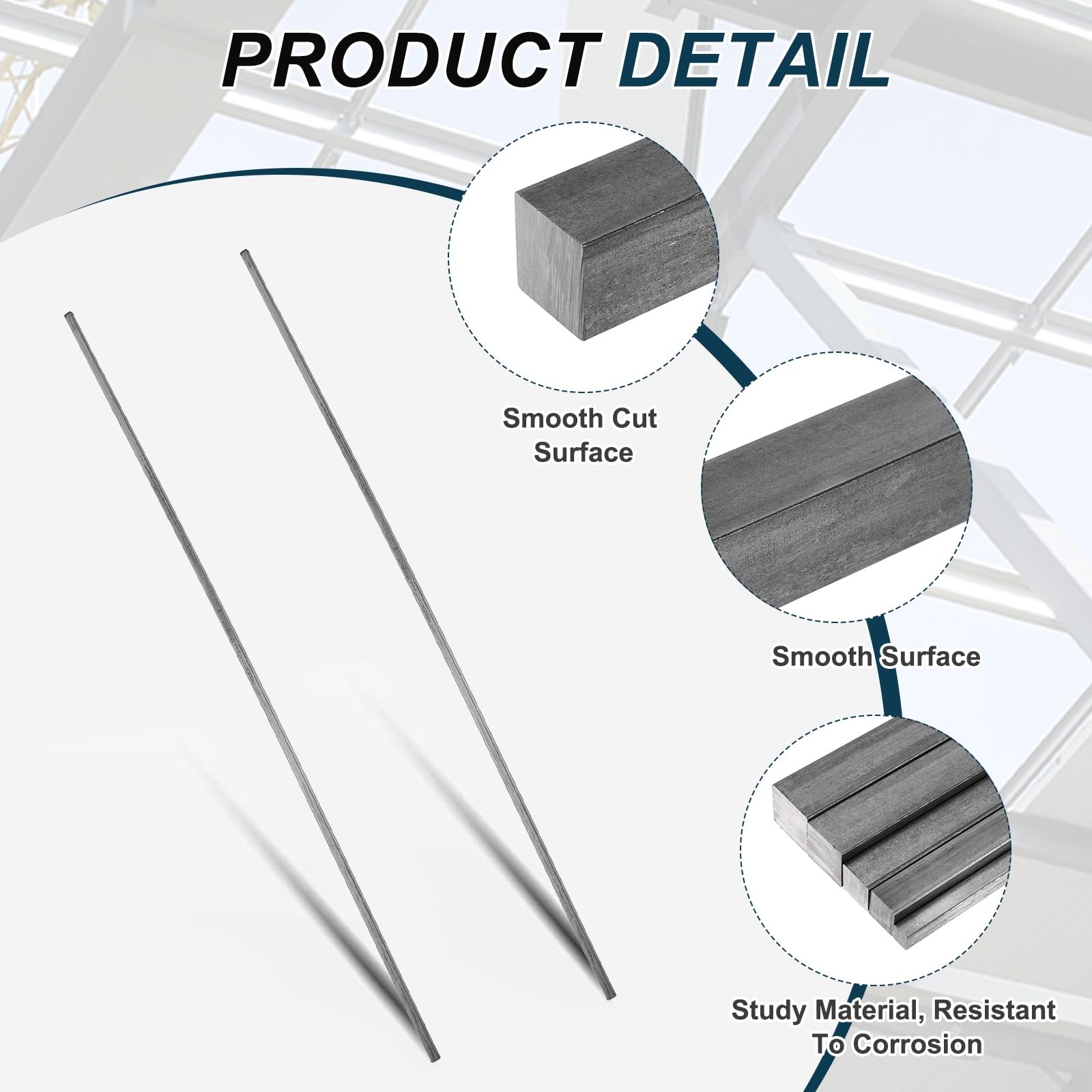 sourcing map Lot de 4 barres carrées en acier A36 de 3 mm x 3 mm x 305 mm - Pour clés de précision - Support structurel - Machines industrielles - Bricolage
