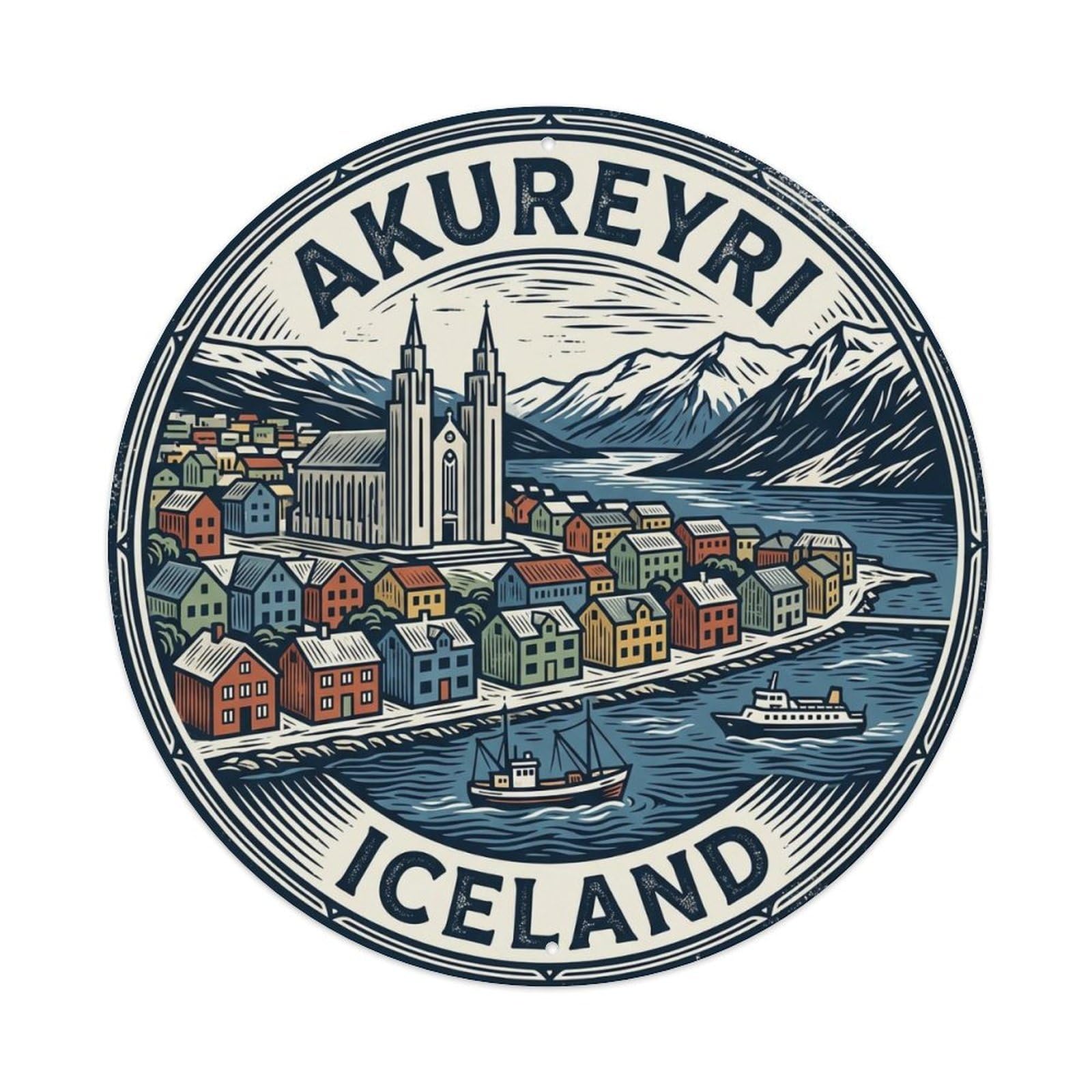 Fqnyr Style Metal Tin Sign Vintage Travel Akureyri Iceland North