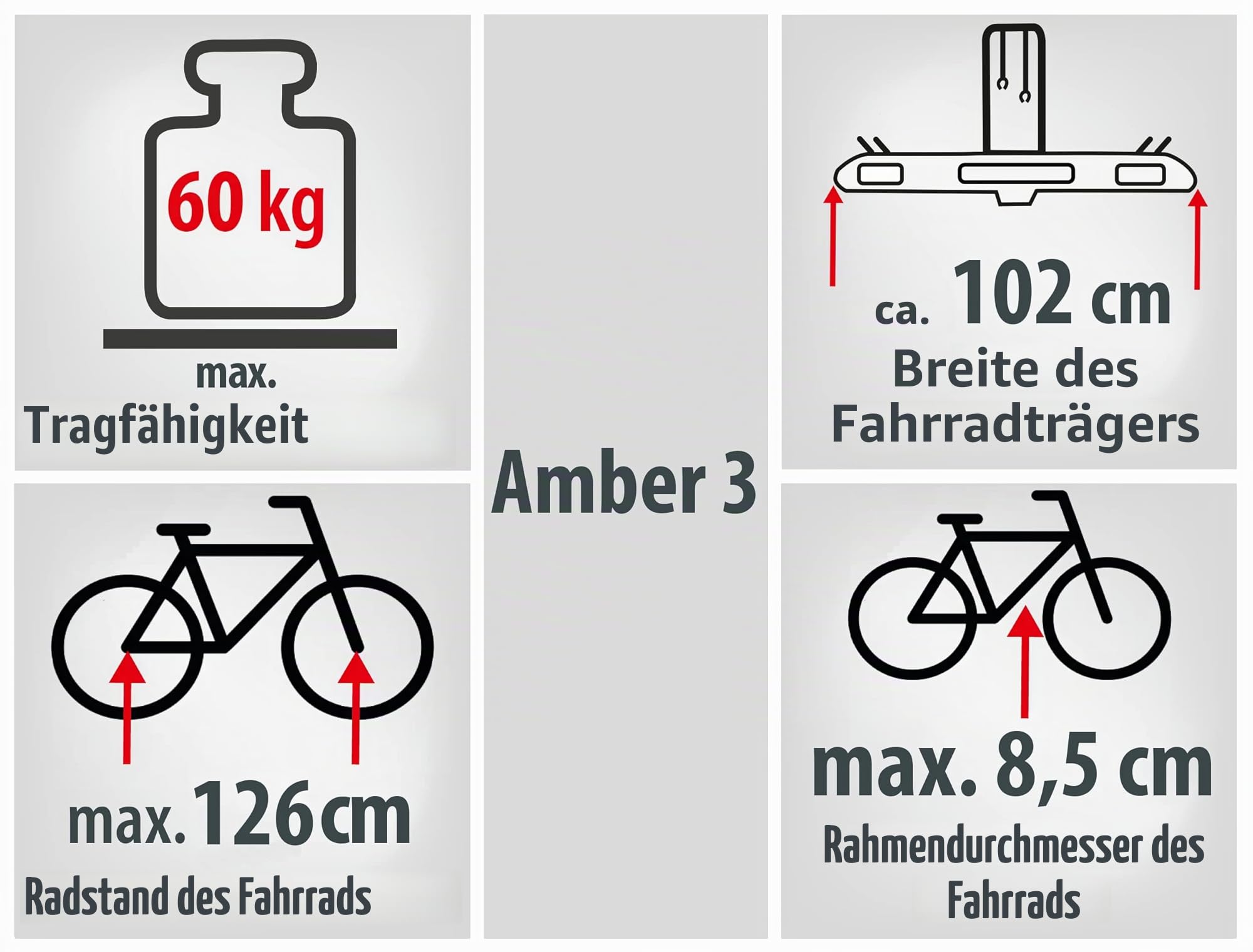 EUFAB 11555 Fahrradträger AMBER 3, E-Bike geeignet, teilweise vormontiert, Diebstahlschutz, für 3 Fahrräder, für Anhängerkupplung