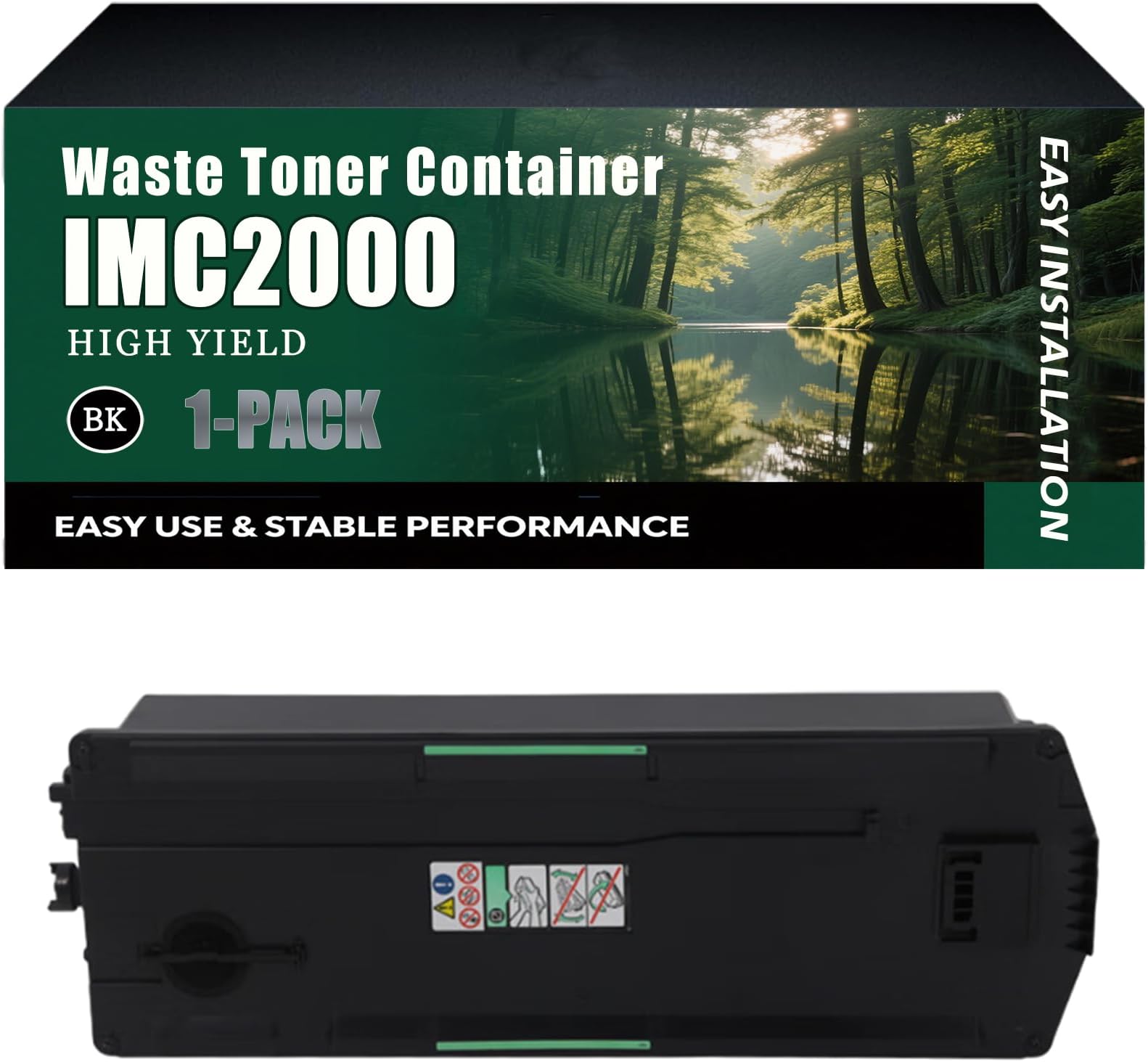 IMC2000 Waste Toner Container Work for Ricoh IM C2000 IM C2500A IM C6000 IM C2000A IM C4500 IM C2500 IM C5500 Printers, High-Capacity 100000 Pages, Clear lines (1 Pack Black)