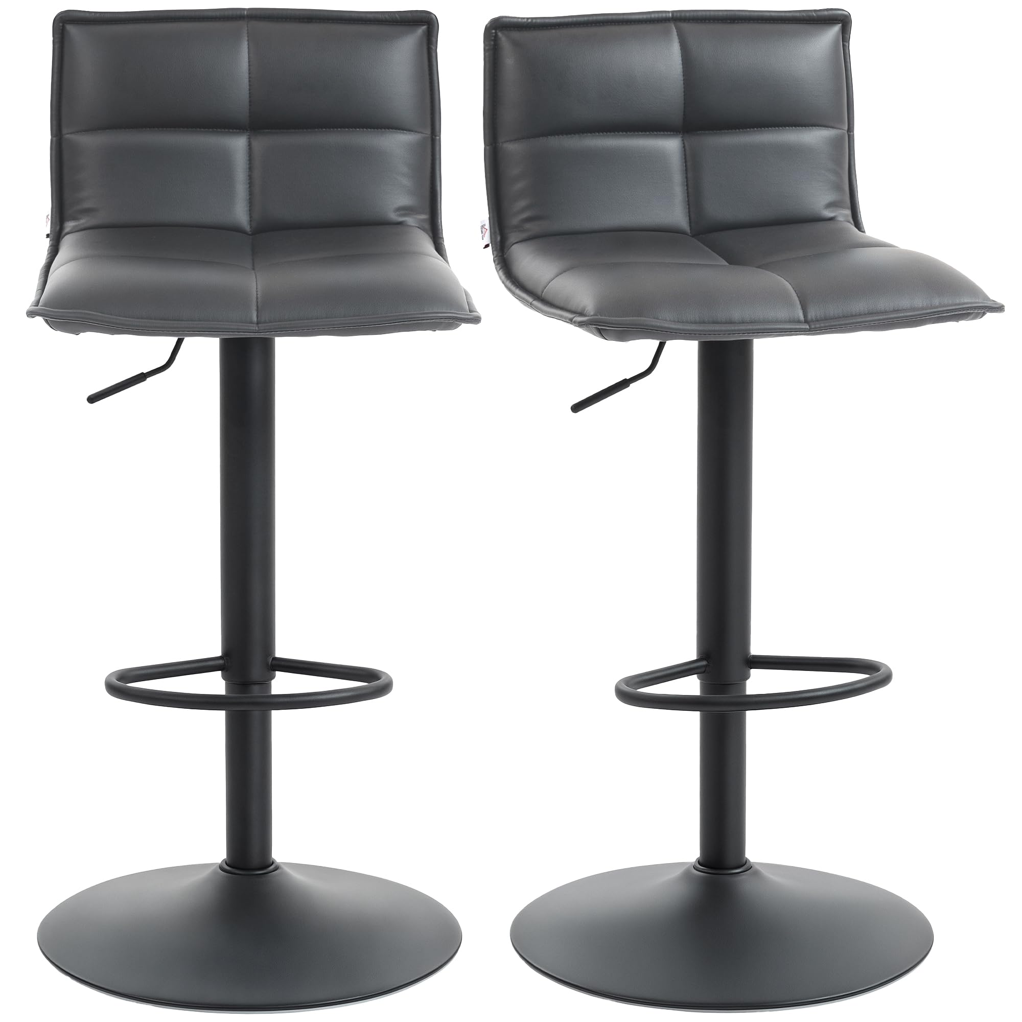 HOMCOM Bar Stools Set of 2 Modern Swivel Height Adjustable Chairs Dark Grey