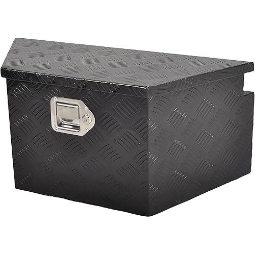 26 Inch Aluminum Utility Trailer Tongue Tool Box Wide Utility Trailer Tongue Tool Box RV Storage OrganizerTrailer Storage Tool Box With Lock & Keys Black,5 Bar Tread (26"X13.3"X12")