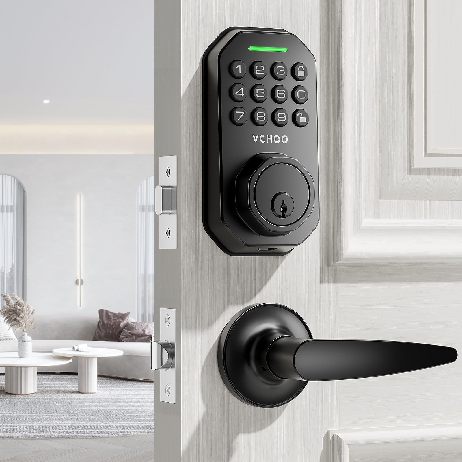 Keyless Entry Door Lock Deadbolt with Handle Set Smart Locks for Front Door with Lever Handles Auto Locking, Anti-Peeping Password & Easy Installation for Homes Hotel Bedroom Doors IP54