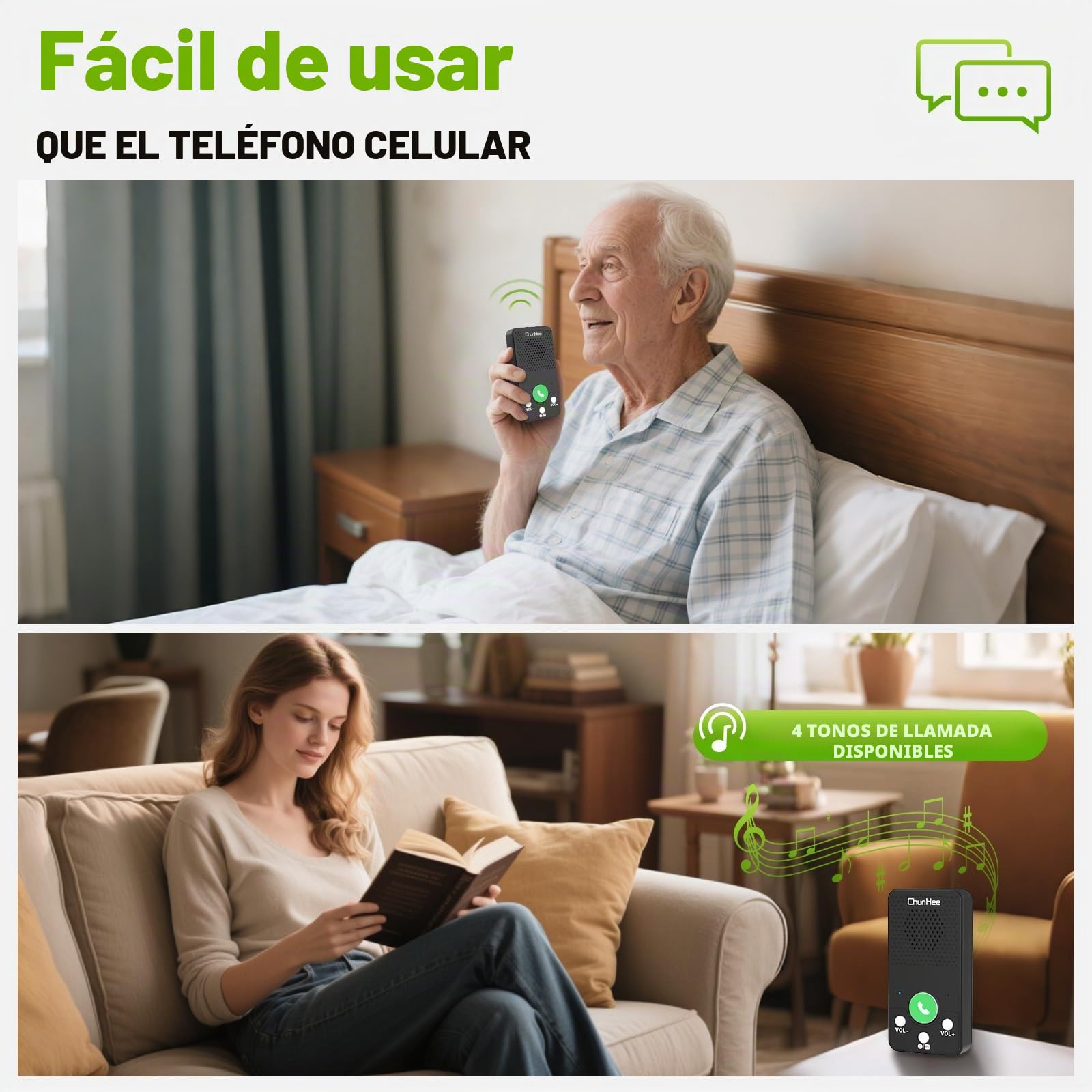 ChunHee Sistemas de intercomunicación dúplex completo para el hogar, sistema de intercomunicación de contacto de 2 vías | Fácil de usar, un botón para llamar/contestar, recargable, ligero, buen sonido, intercomunicador para ancianos