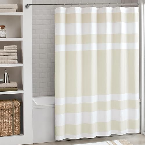 Miniatura 16 de Madison Park - Cortina de ducha, punto gofre, cortina de ducha de tela con control de humedad Scotchgard 3M, 36 x 72 pulgadas, blanco Blanco
