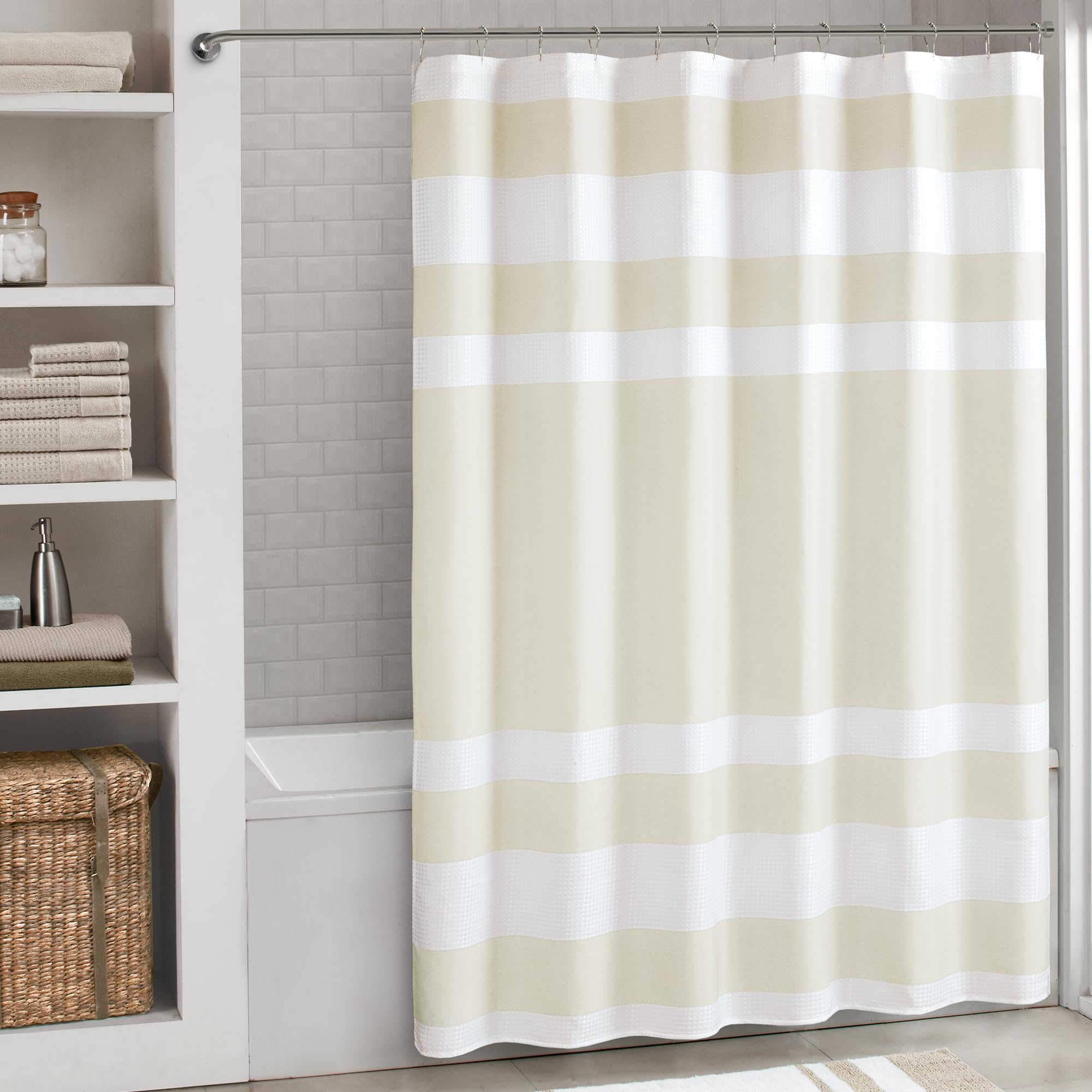 Madison Park Shower Curtain Spa Waffle Weave Extra Long Shower Curtain for Bathroom 3M Scotchgard Moisture Management, Spa Quality Modern Shower