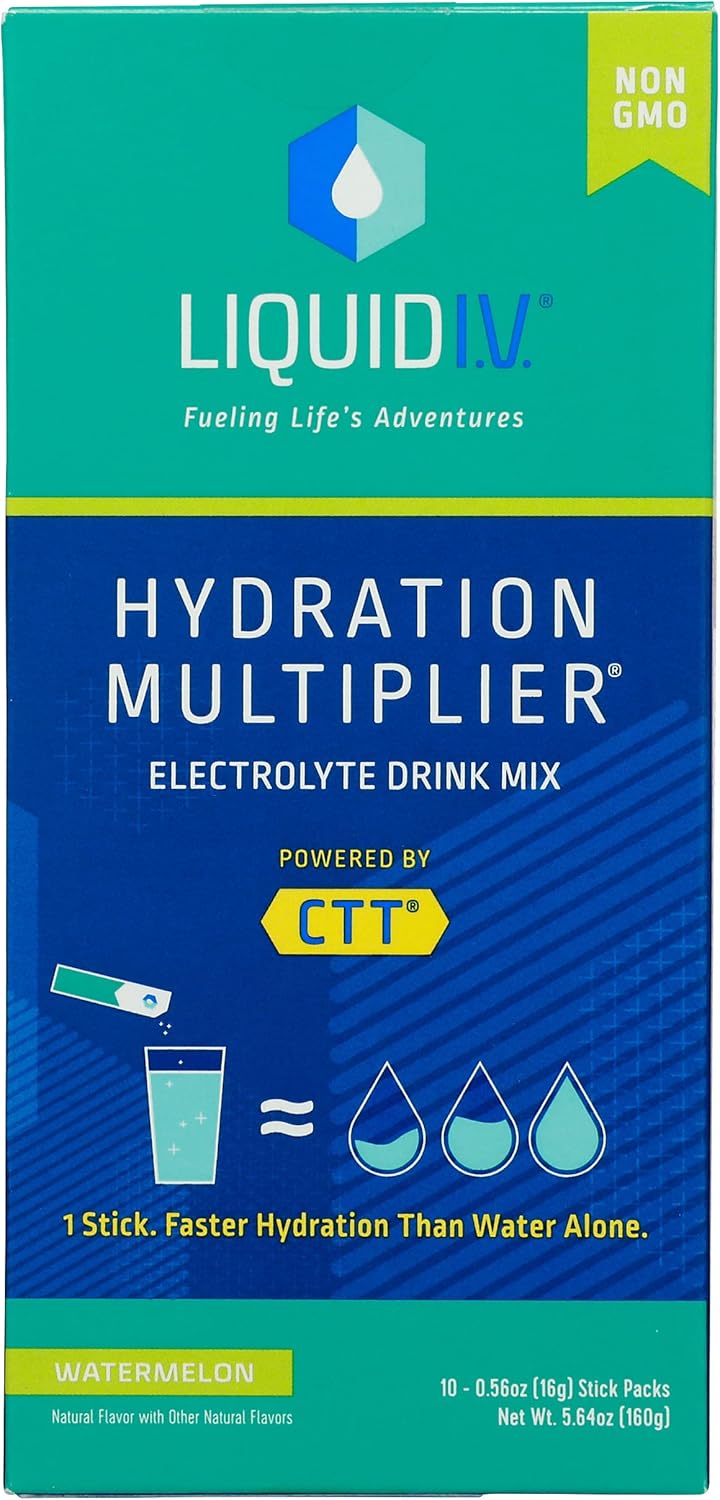 Product image of Liquid I.V. Watermelon Flavored Hydration Multiplier Electrolyte Drink Mix, 10 Counts, Non GMO, 5.65 Ounces (Pack of 1)