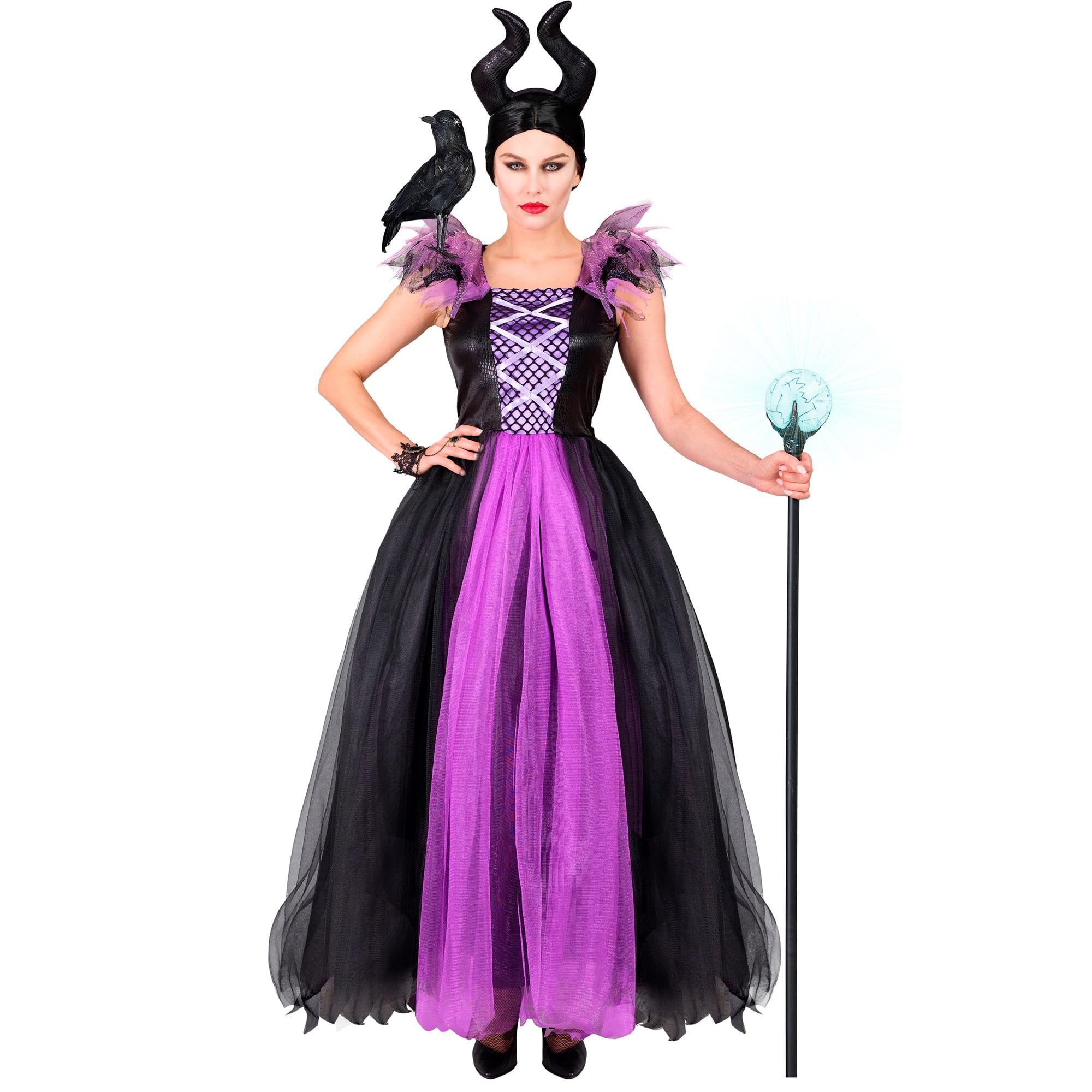 W WIDMANN MILANO Party Fashion - Malefizia Costume, Dress and Headband, Evil Fairy, Fairy Tale, Halloween