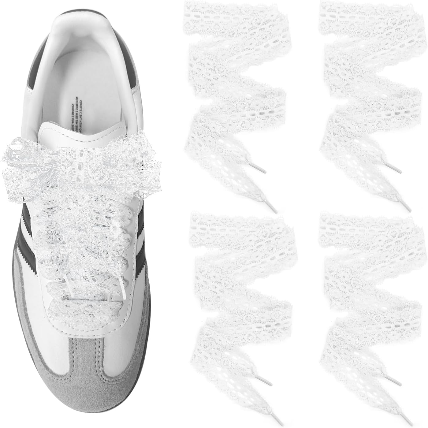UamGlsob 2 Pairs 3cm Wide Lace Shoelaces for Sneakers, Flat Fancy Lacy Shoe Laces for Women and Girls Casual Shoes
