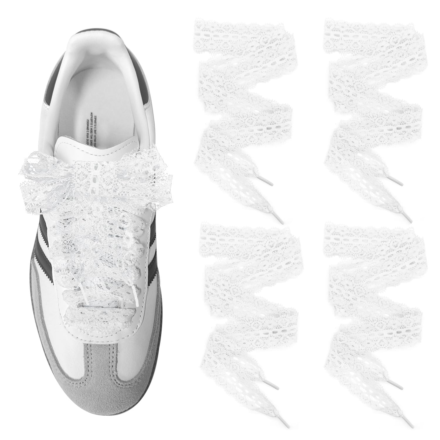 UamGlsob 2 Pairs Lace Shoelaces for Samba Fashion Shoes, 3CM Wide Flat Soft Fancy Shoe Laces for Women Girls Sport Walking (White,36