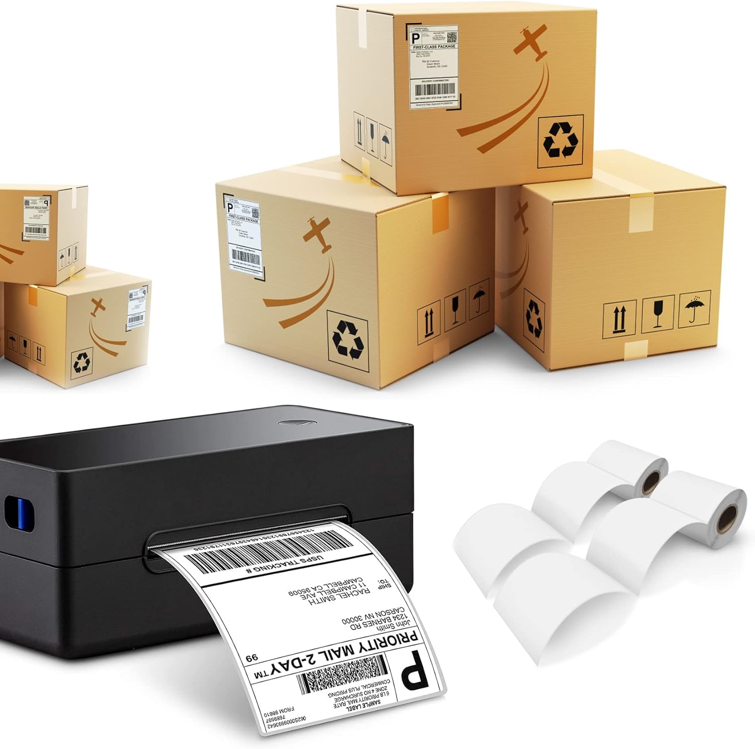 AKOGIRSE 4"x6" Direct Thermal Shipping Labels, 1000 Labels/4 Rolls(250 Labels per Roll), Perforated Mailing Postage Label, Thermal Label Paper Roll Compatible with MUNBYN Rollo Zebra, Strong Adhesive : Office Products