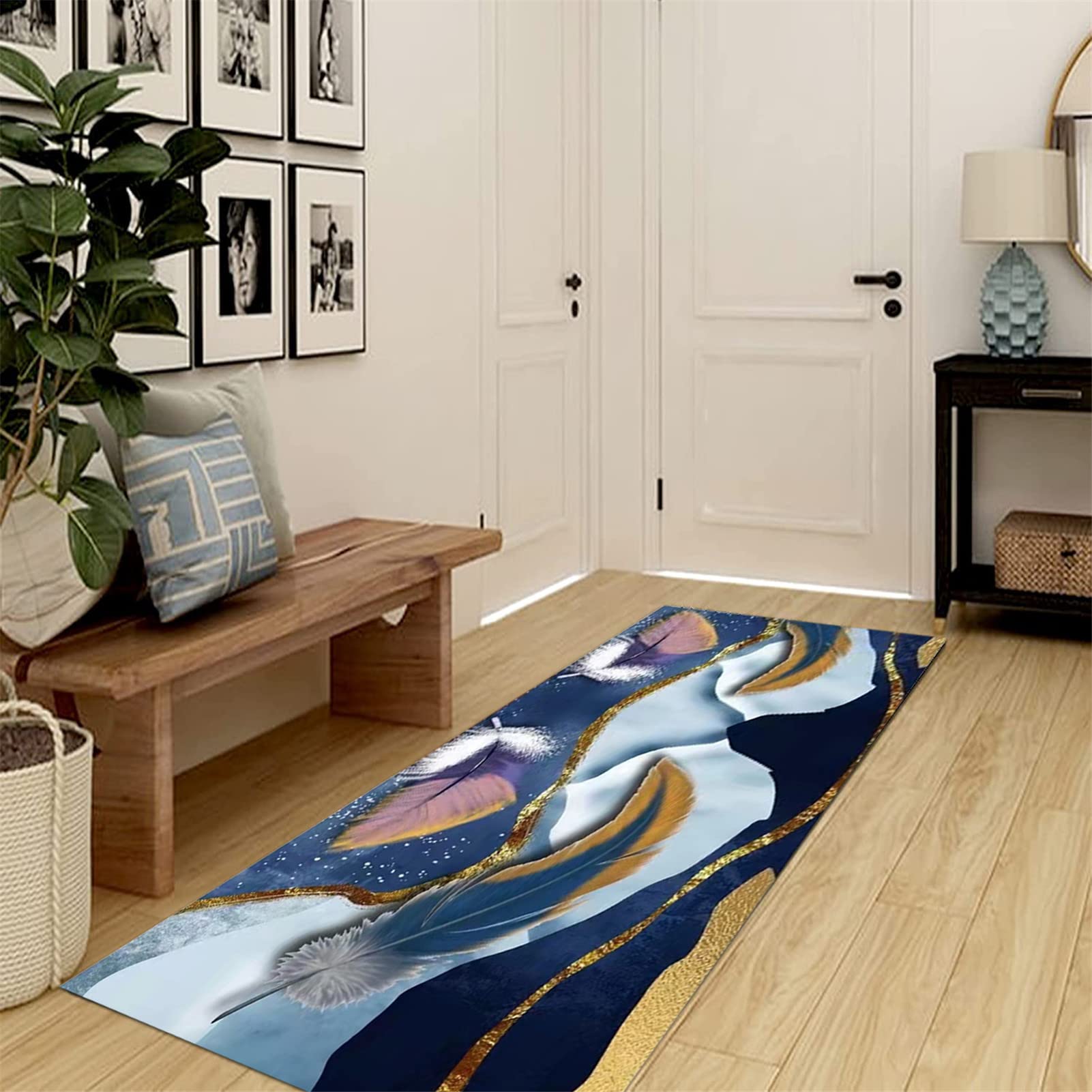 Famibay Loper vloerkleed, 80 x 300 cm tapijtlopers voor gangen, antislip lang tapijt, tapijtloper, beige en bruin, wasbaar voor hal, entree, slaapkamer, keuken