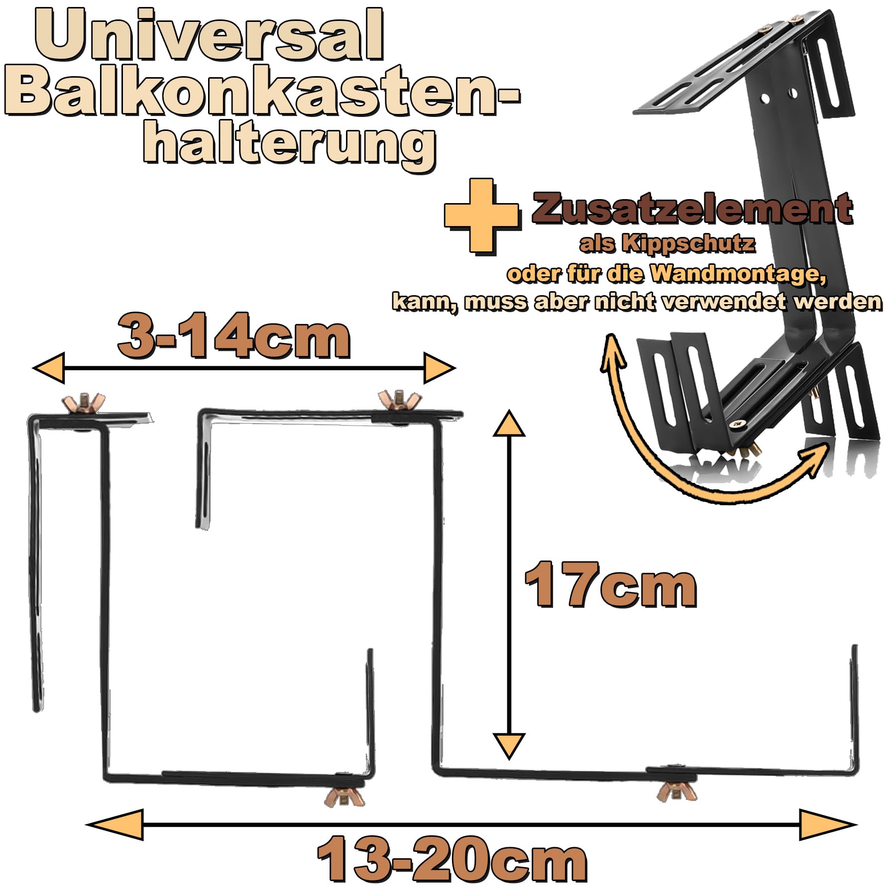 BigDean Lot de 6 supports de jardinières anthracite pour balcon et balustrade - Fixation facile pour jardinières et jardinières - Support de jardinière réglable sur 3 positions - Support de jardinière