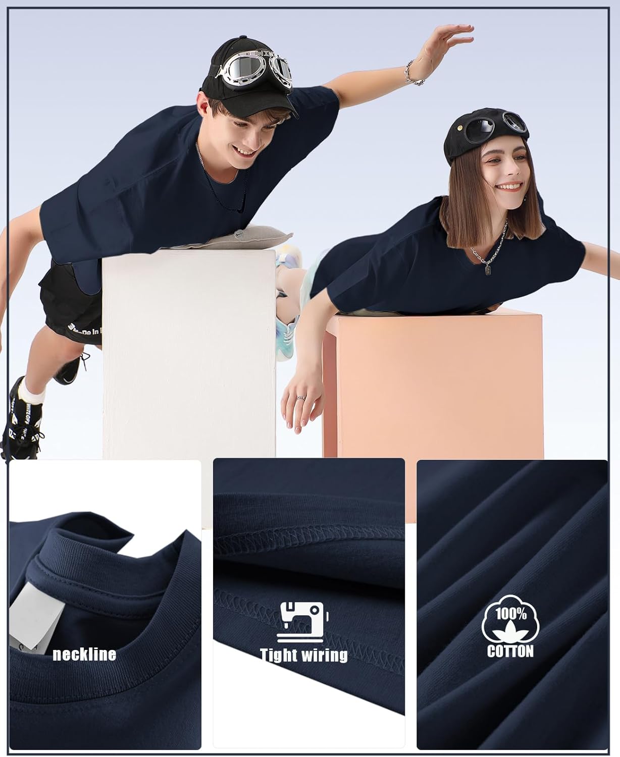 KEEPSHOWING Men's Cotton T-Shirts Oversized Unisex Short Sleeve Crew Neck Loose Basic Tops Solid Athletic Tee - Image 5