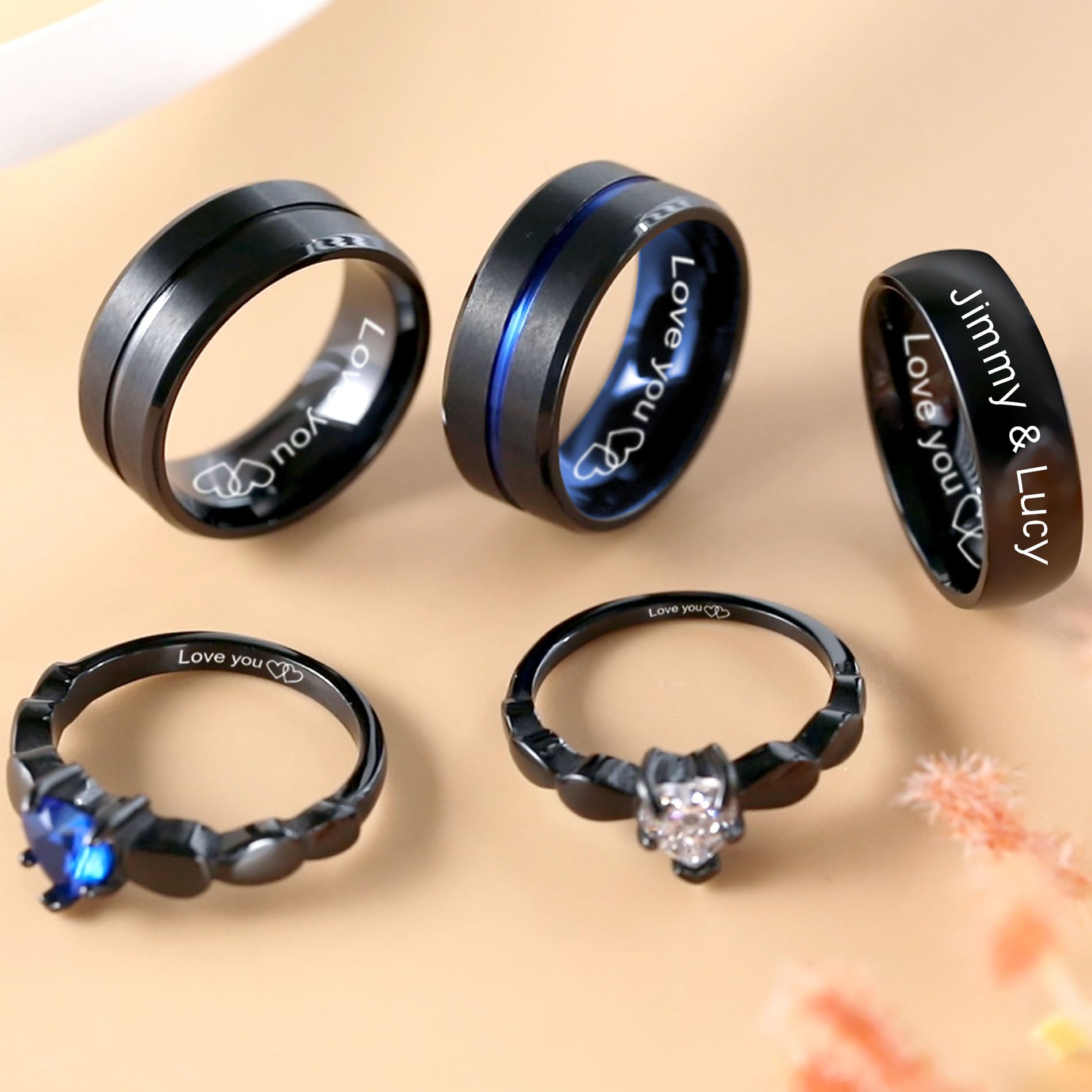 Anillos de Promesa Personalizados para Parejas Acero Inoxidable Alianzas de Matrimonio Hombre Mujer Grabado Nombre Texto Set Anillos de Compromiso Regalos para San Valentín Ajuste Cómodo