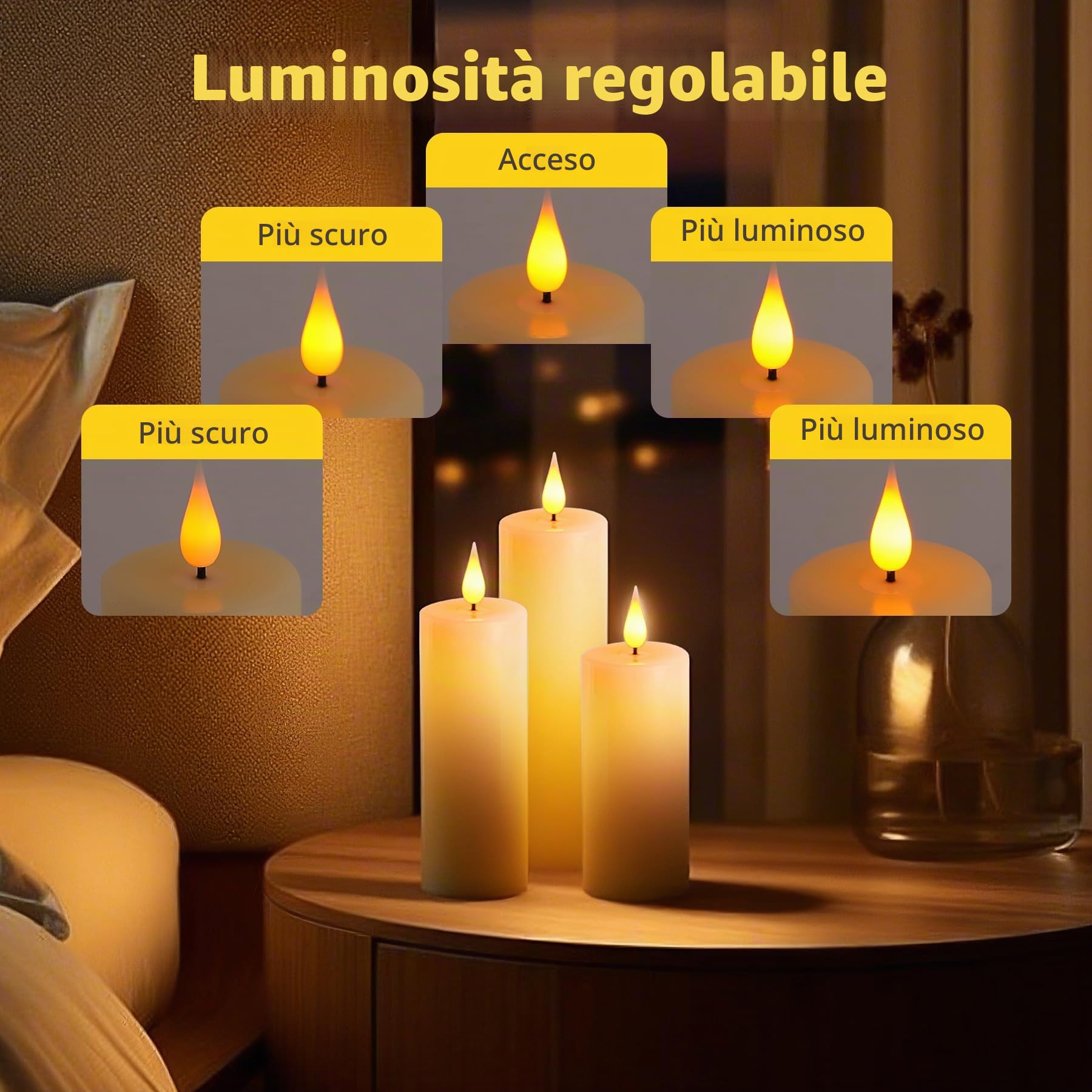 Broyal Set di 6 Candele a LED,Candele Led Ricaricabili(16/14/12cm),Candele Senza Fiamma,Candele LED con Telecomando e Funzione Timer