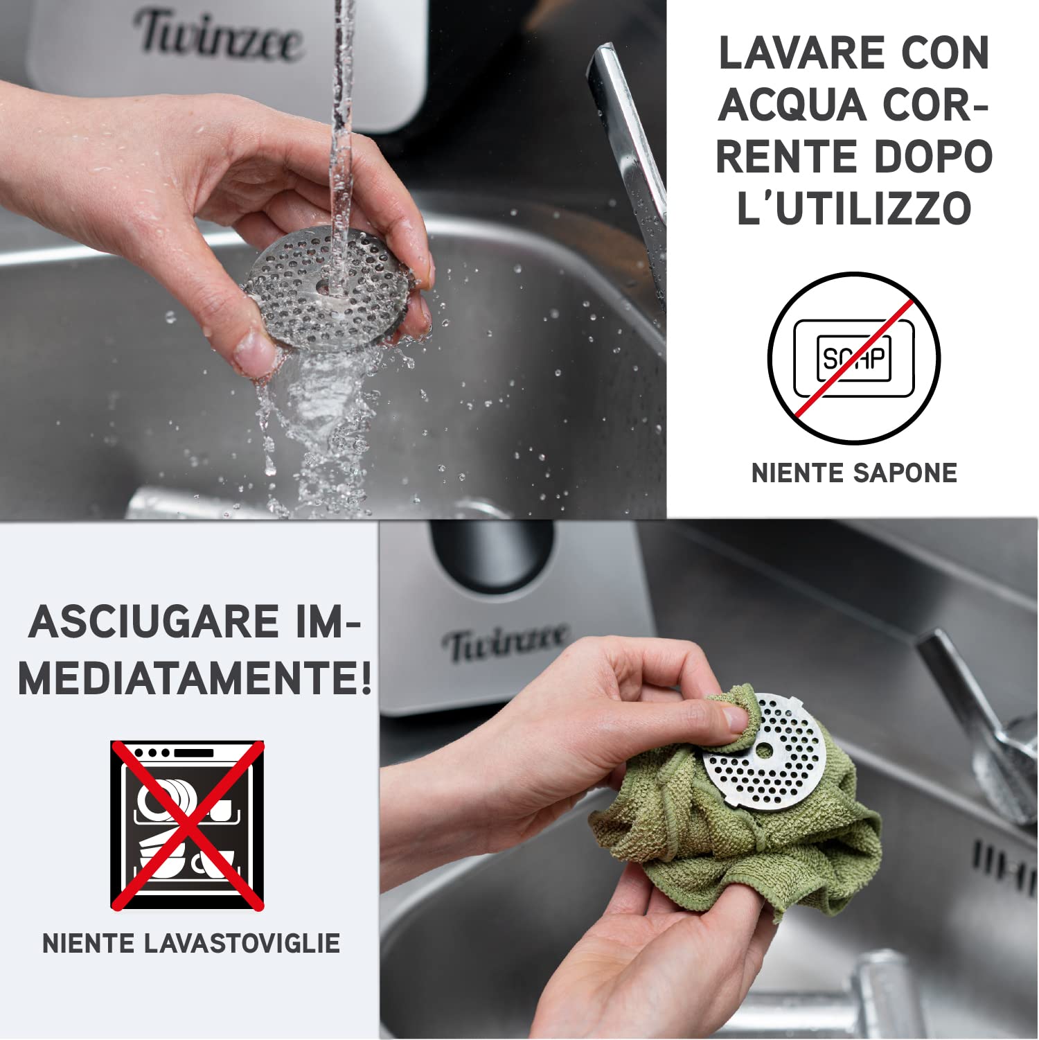 Tritacarne Elettrico 1500W (Nero) - Per Carne e Salsiccia - Robot da Cucina Con 3 Lame e 3 Ugelli - Professionale