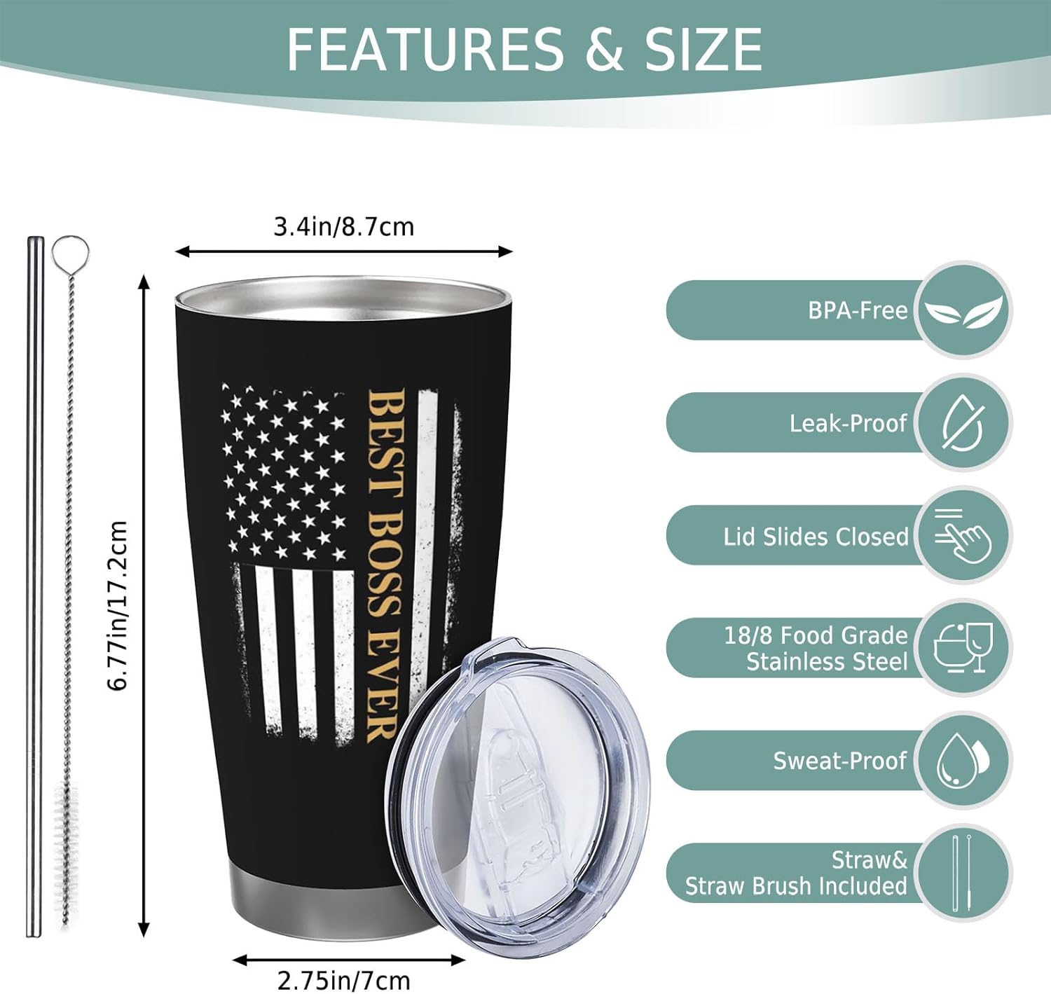 Boss Gifts for Men, Best Boss Ever Coffee Mugs, Birthday Gifts for Bosses Travel Mug, 20oz Coffee Tumbler, Gift for Male Coworker Coffee Mugs - Image 5