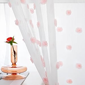 MYSKY HOME Vorhänge mit Ösen Gardinen Wohnzimmer Vorhang Transparent Dekoration für Wohnzimmer Kinderzimmer Schöne Stickerei Gardine 2er Set Modern Schlafzimmer Ösenvorhang, H 260 x B 140 cm, Rosa