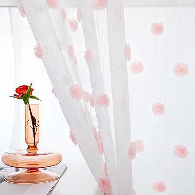 MYSKY HOME Vorhänge mit Ösen Gardinen Wohnzimmer Vorhang Transparent Dekoration für Wohnzimmer Kinderzimmer Schöne Stickerei Gardine 2er Set Modern Schlafzimmer Ösenvorhang, H 260 x B 140 cm, Rosa