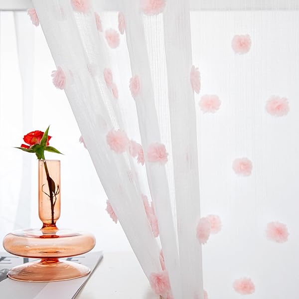 MYSKY HOME Vorhänge mit Ösen Gardinen Wohnzimmer Vorhang Transparent Dekoration für Wohnzimmer Kinderzimmer Schöne Stickerei Gardine 2er Set Modern Schlafzimmer Ösenvorhang, H 260 x B 140 cm, Rosa