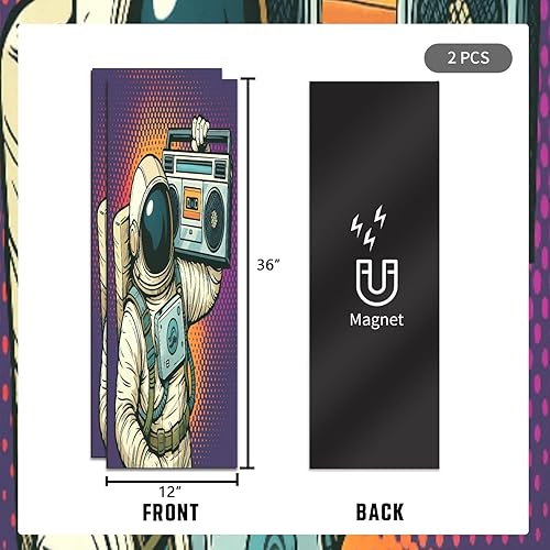 Miniatura 3 de 2 piezas de armario escolar magnético papel tapiz astronauta Boombox audio música arte retro 12 x 36 pulgadas pared adhesivo magnético extraíble